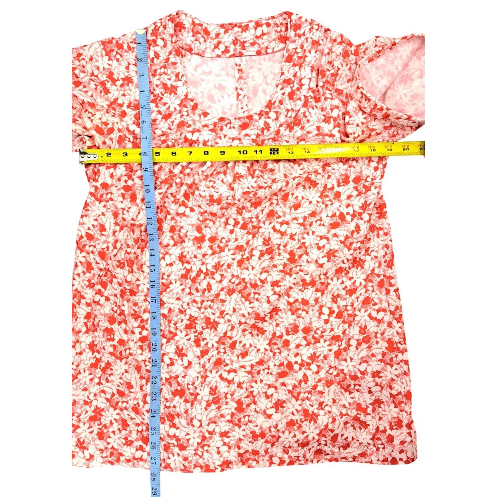 Handmade Vintage Red White Floral Short Sleeve Women Top Handmade 70s Size L / US 10 / IT 46 - 7 Thumbnail