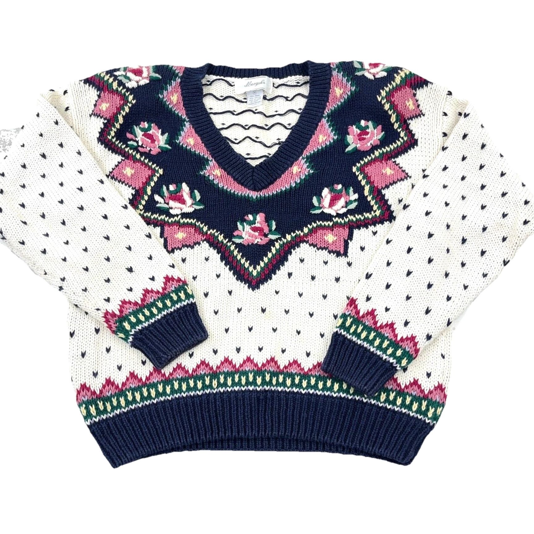 Vintage VINTAGE Margules Sweater Women Medium Nordic Birdseye Cricket Deep V Neck Boho Size M / US 6-8 / IT 42-44 - 2 Thumbnail