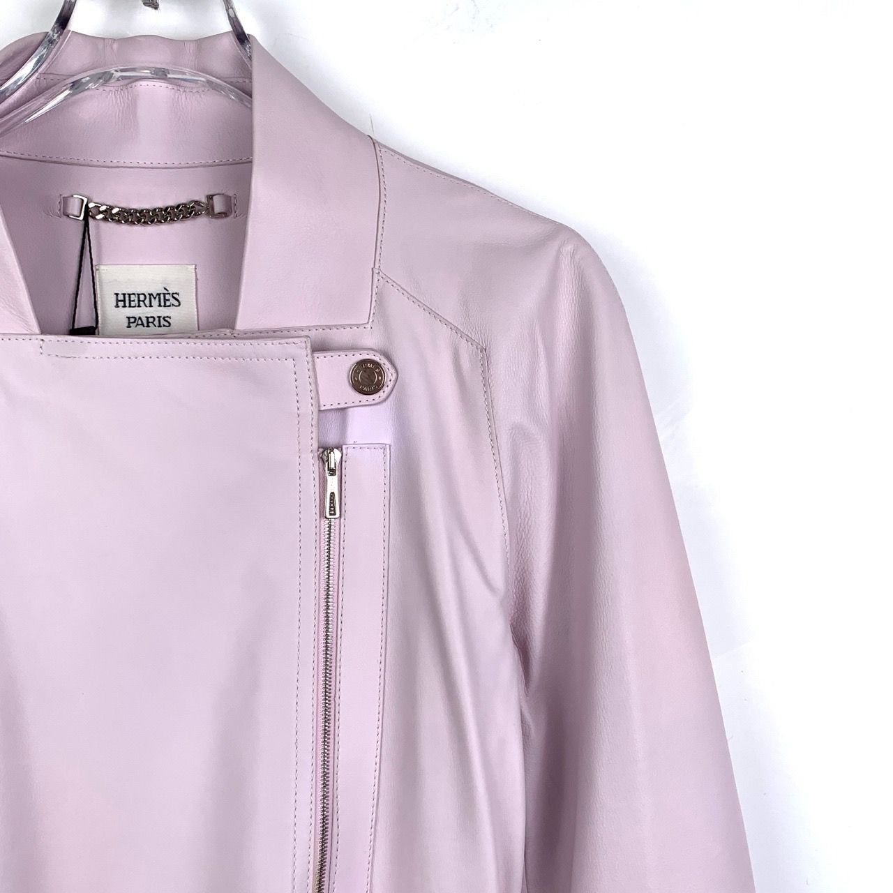 Hermès Paris Light Pink Leather & Silk Womens Long Trench Co