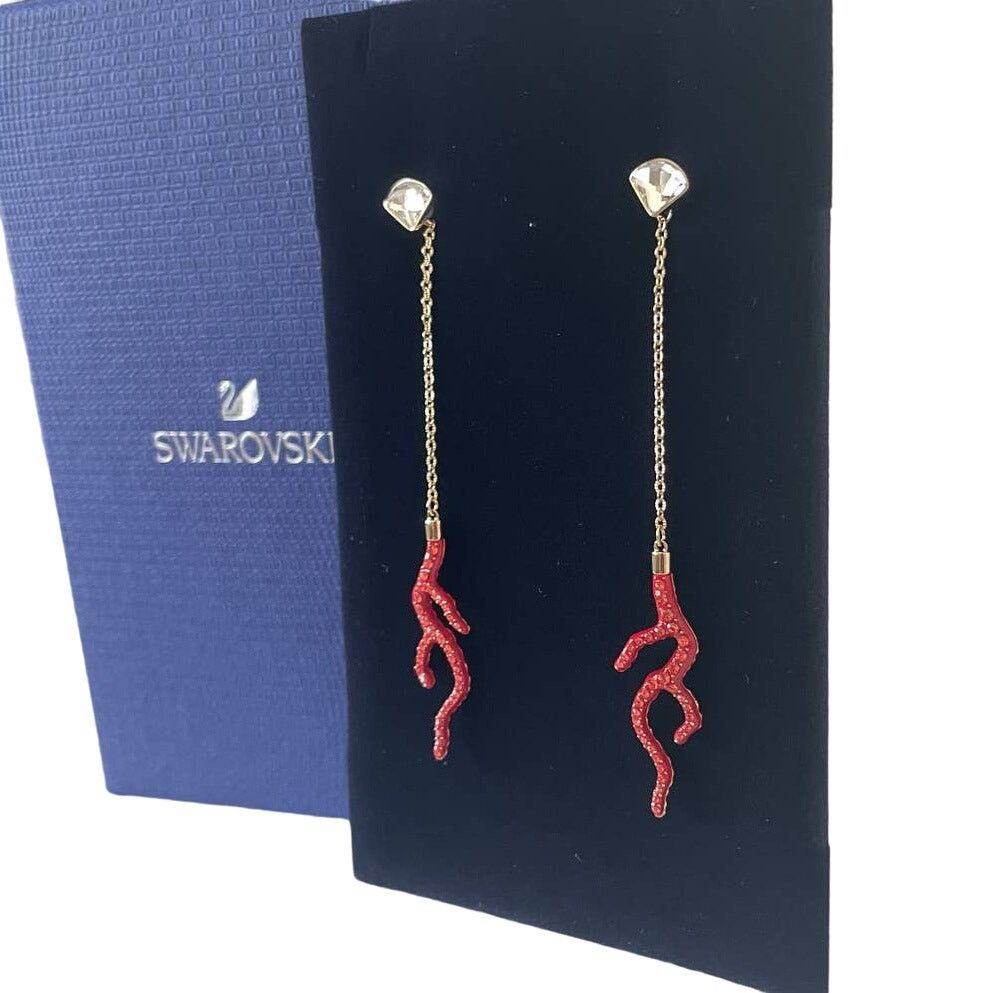 Swarovski Swarovski Shell Coral Pierced Earrings Long Red Crystal Size ONE SIZE - 2 Thumbnail