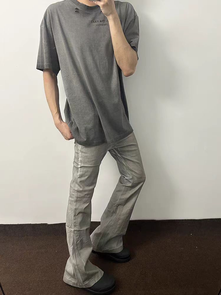 Vintage Washed Gray Tie-Dye Micro Flare Casual Denim Trousers Size US 30 / EU 46 - 4 Thumbnail