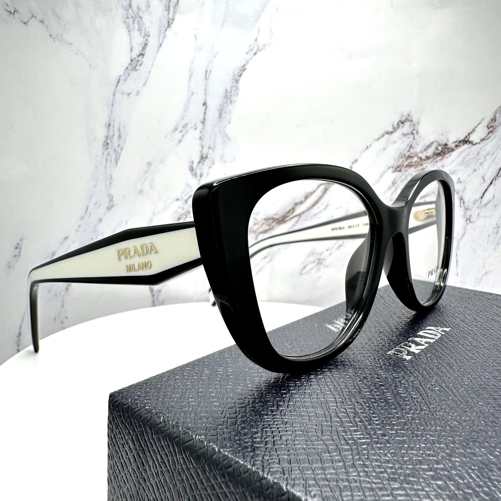 Prada New PRADA Eyeglasses Cat Eye Black White Gold 53-17-140 Size ONE SIZE - 4 Thumbnail