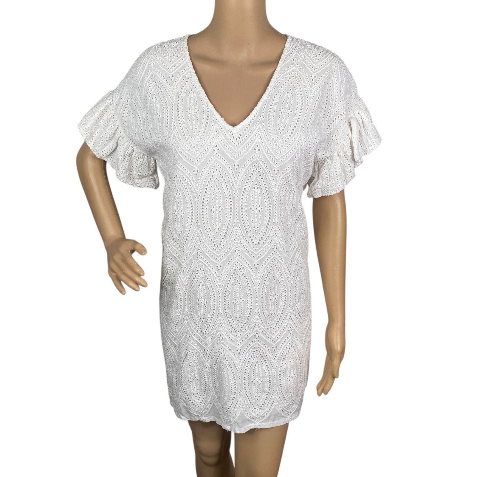 Marie Oliver Marie Oliver White Eyelet Ruffle Sleeve Shift Dress SZ XS Size XS / US 0-2 / IT 36-38 - 1 Thumbnail