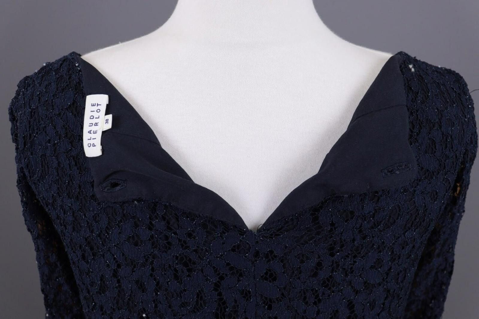 Designer Claudie Pierlot Blue Floral Mesh Evening Midi Dress Size 38 Size M / US 6-8 / IT 42-44 - 11 Thumbnail