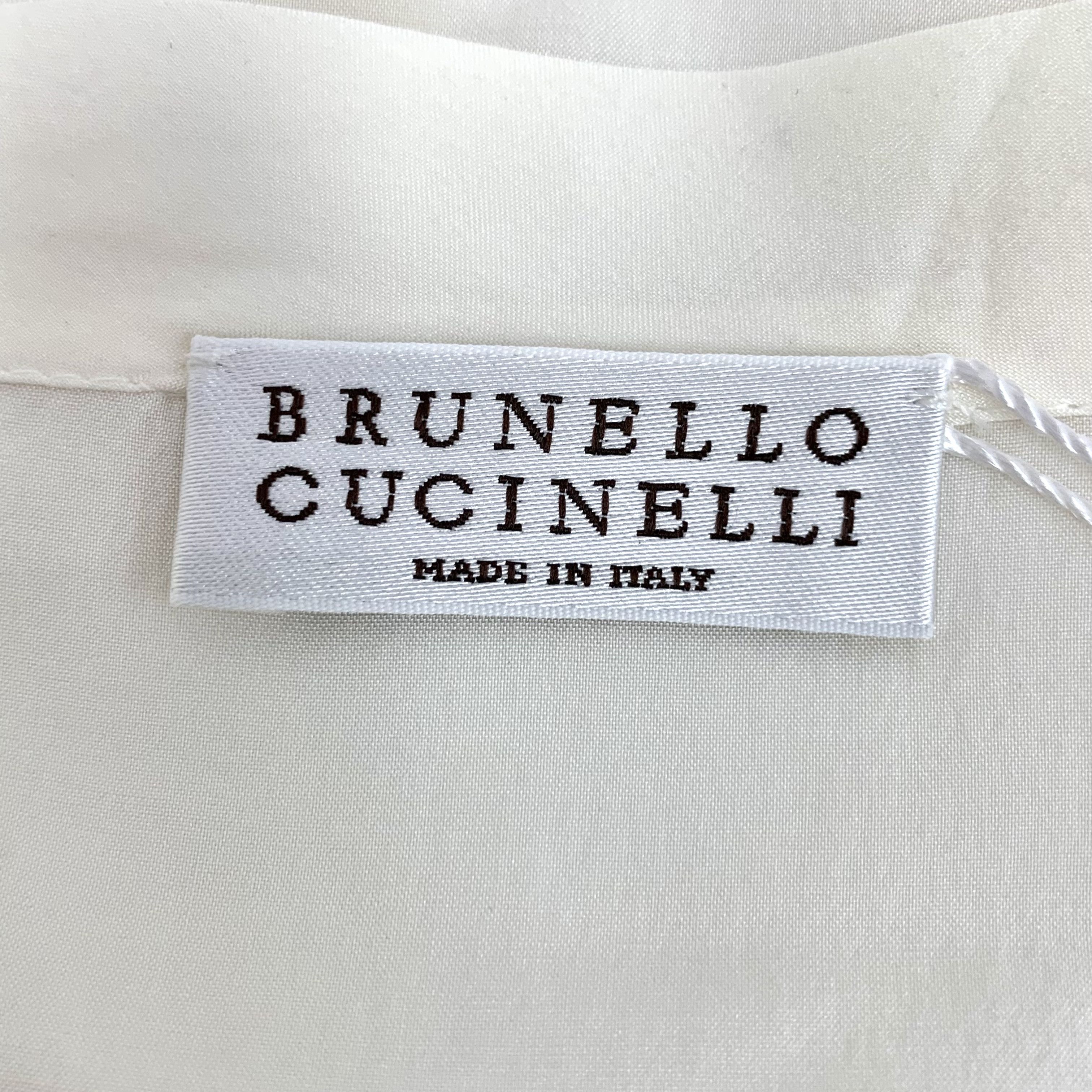 Brunello Cucinelli CW0378 Brunello Cucinelli V-Neck Cream Silk Blouse Size L / US 10 / IT 46 - 5 Thumbnail