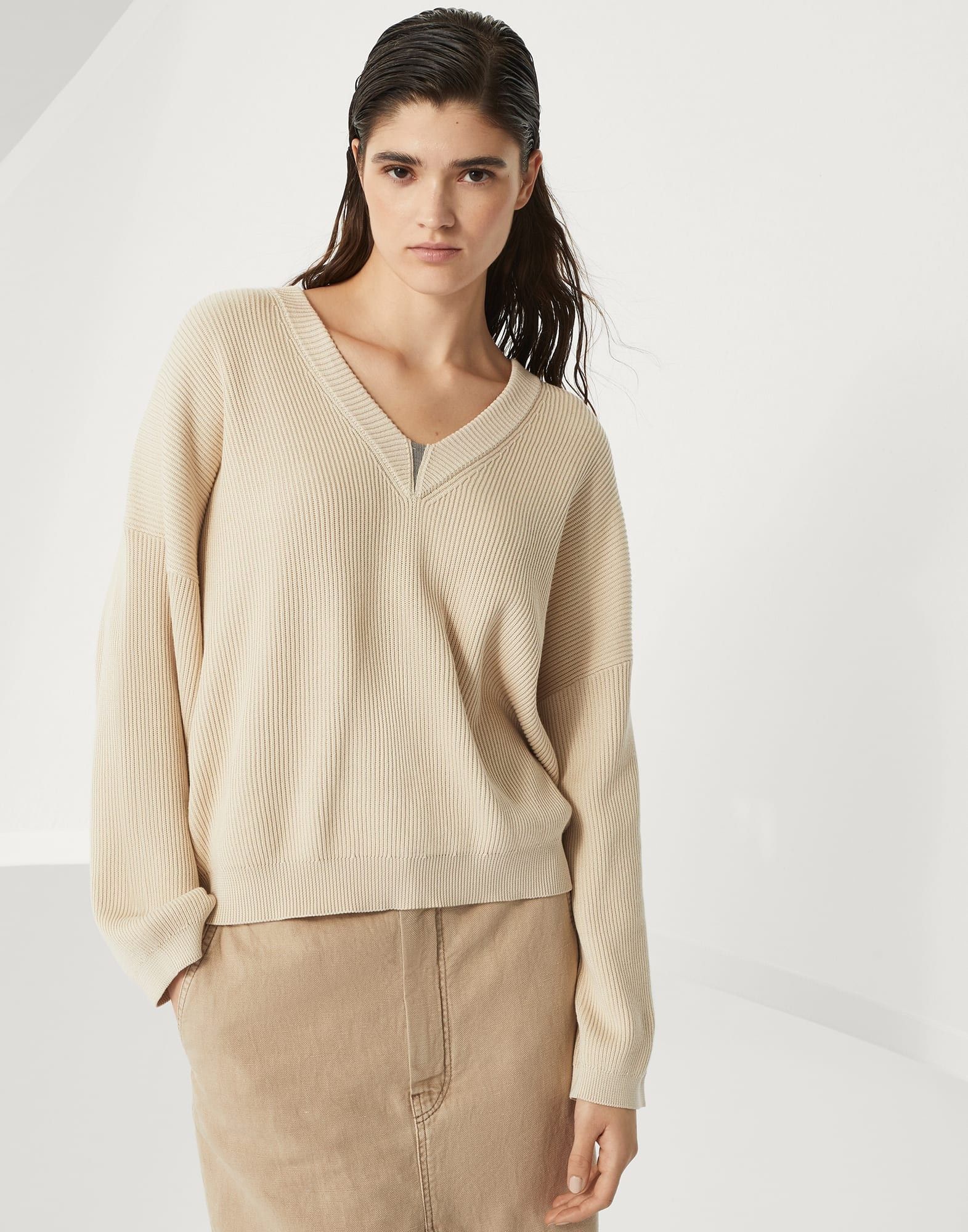 Brunello Cucinelli o1la1rc1a0326 English Rib Sweater in Butter Size S / US 4 / IT 40 - 1 Thumbnail