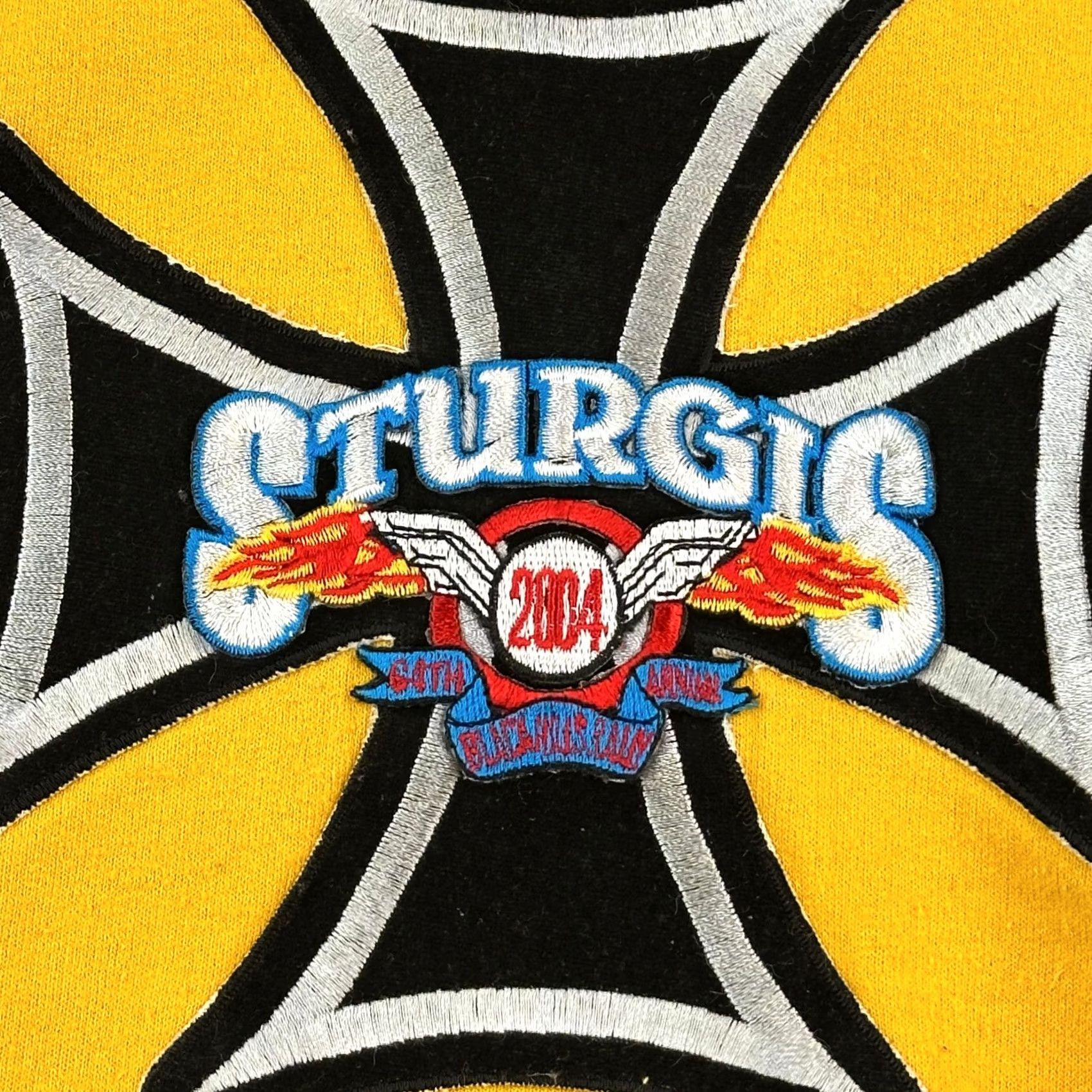 Gildan Vintage Biker Hoodie Mens XL Yellow 2004 Sturgis Iron Cross Patches Pullover Y2K Gildan Size US XL / EU 56 / 4 - 7 Thumbnail