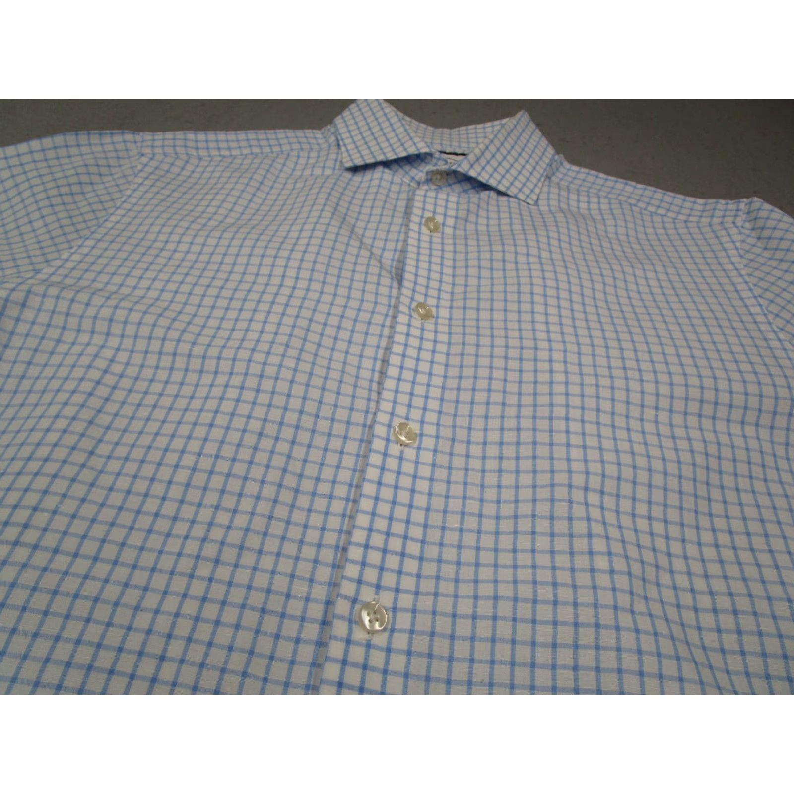 Charles Tyrwhitt Charles Tyrwhitt Dress Shirt Mens Slim Blue Check Long Sleeve Linen Blend Button Up Work Size 34R - 2 Thumbnail