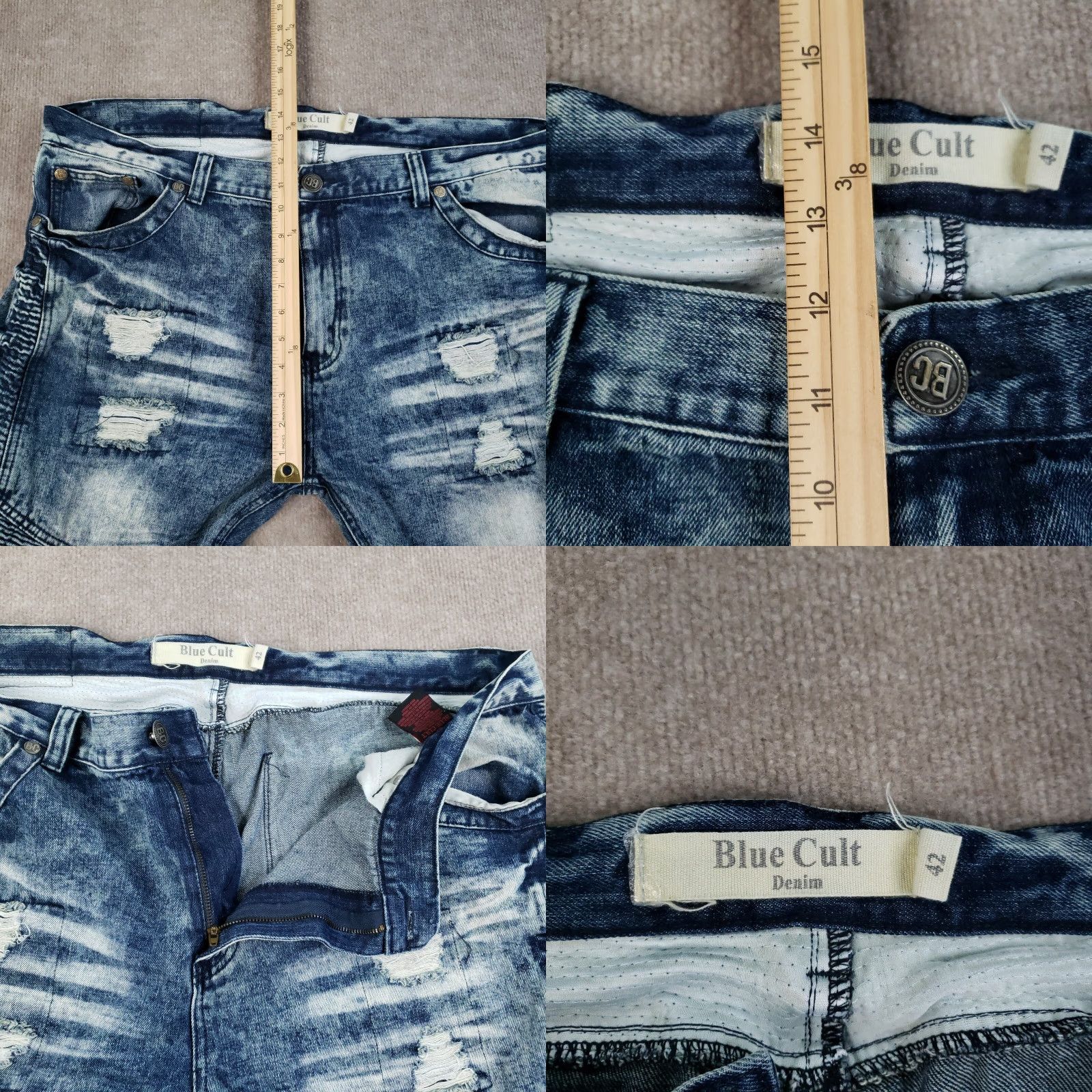 Denime Blue Cult Jeans Mens 42x34 Blue Slim Straight Denim Moto Outdoors Casual Size US 34 / EU 50 - 8 Thumbnail