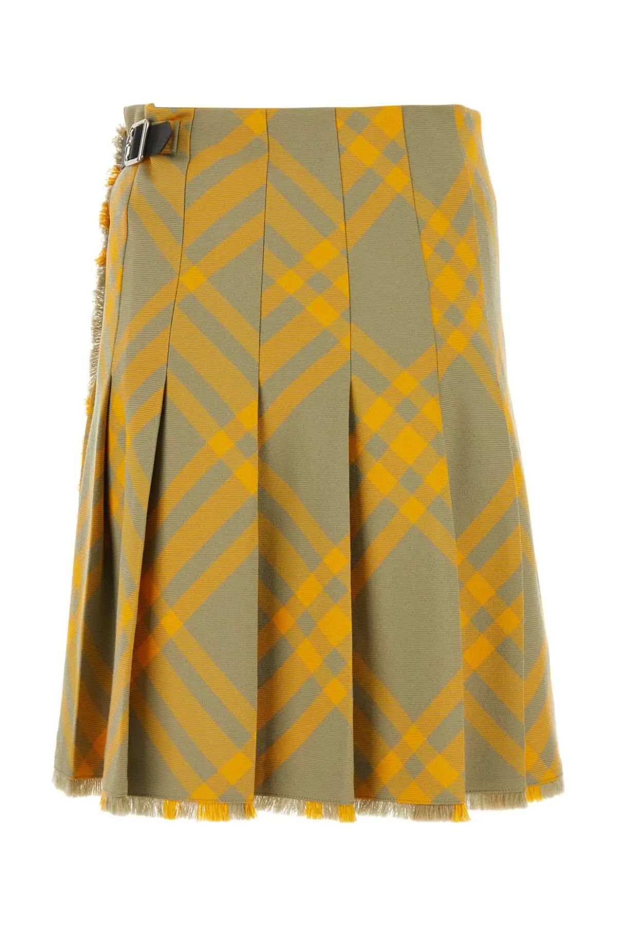 Burberry BURBERRY yellow beige check midi hunter skirt Daniel Lee Size 27" / US 4 / IT 40 - 1 Thumbnail