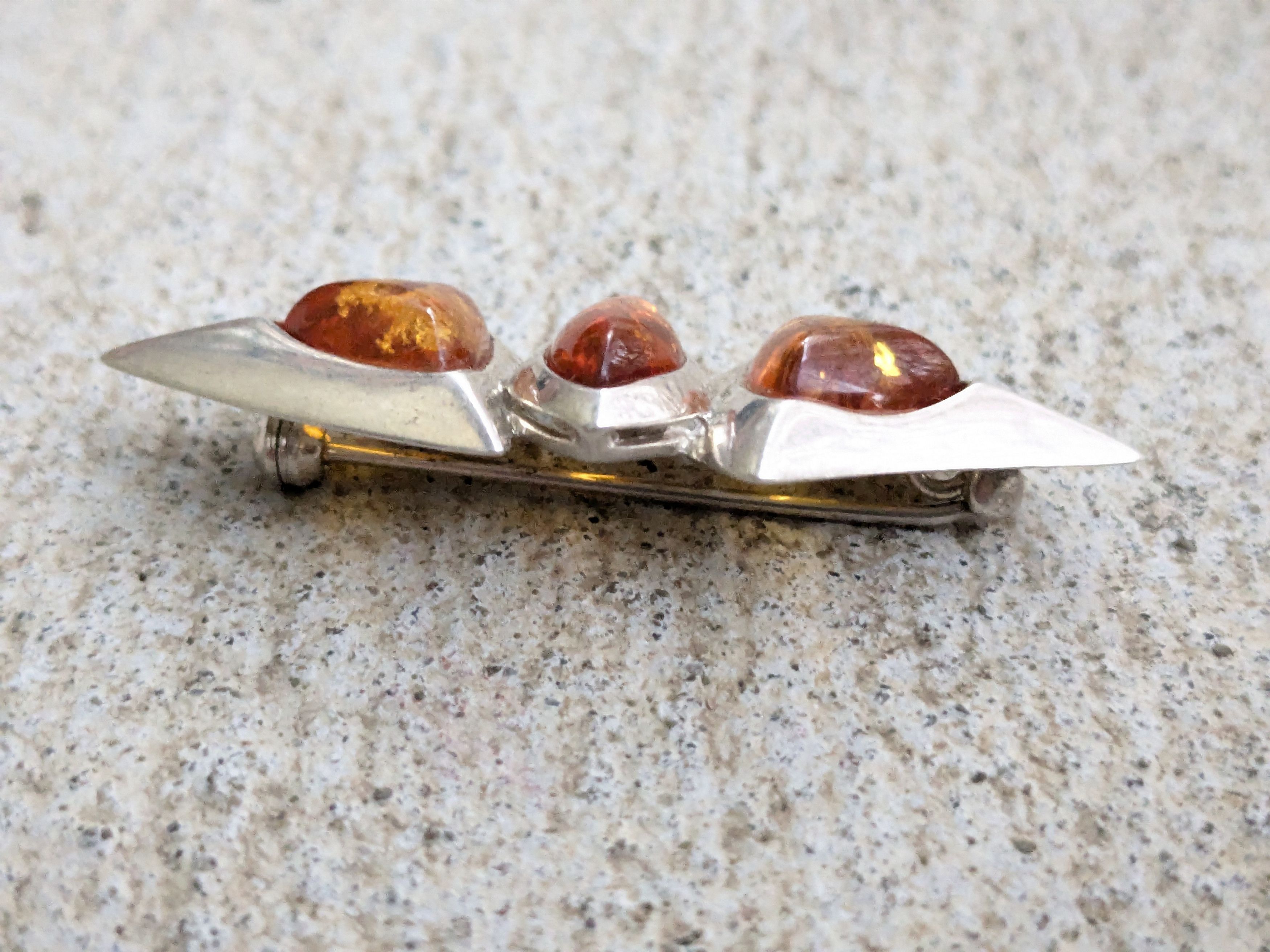 Jewelry Vintage Sterling Silver Amber Pin Brooch Abstract Modern Size ONE SIZE - 7 Thumbnail