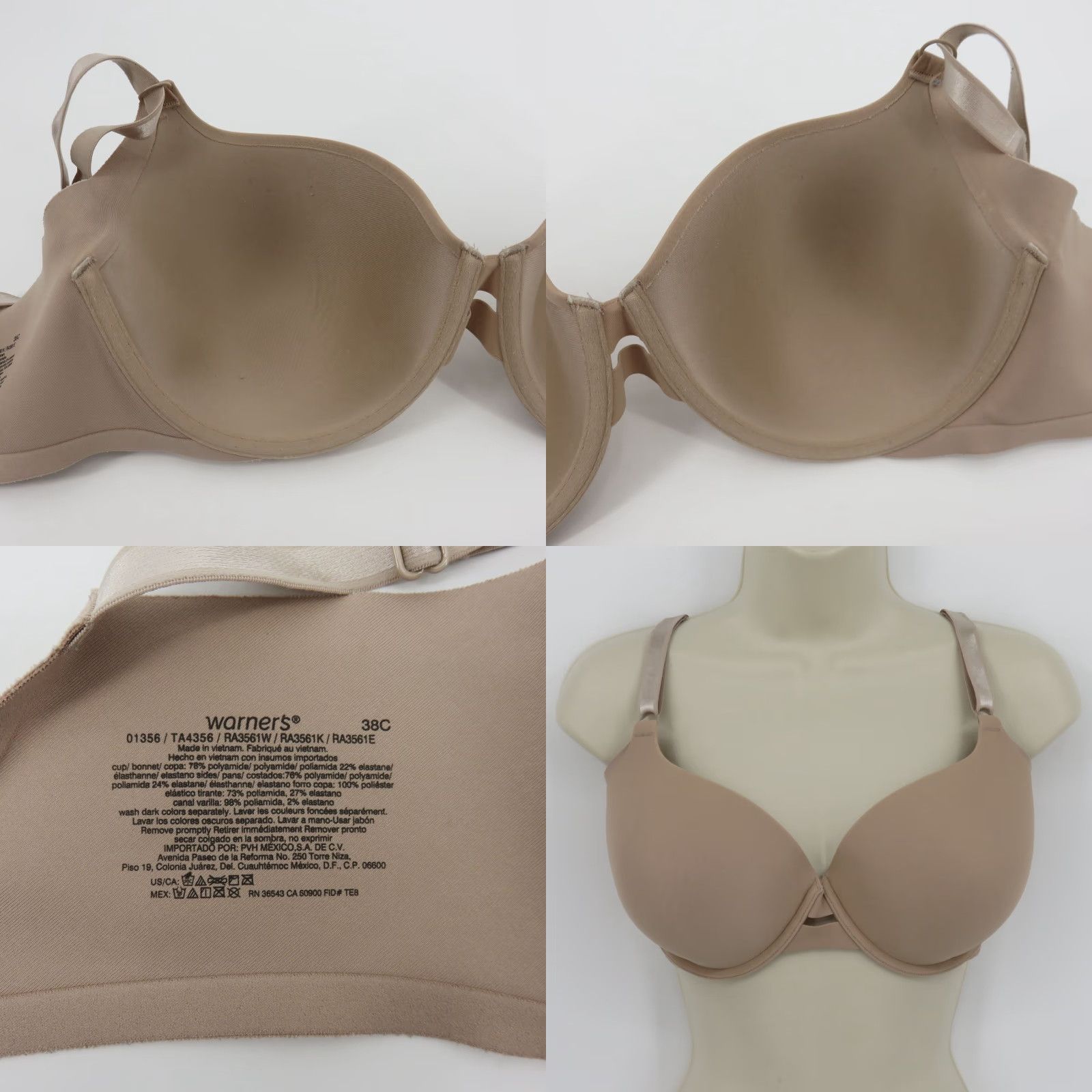 Vintage Warners 38C 01356 No Side Effects Full Coverage Underwire Bra Solid Beige Lined Size ONE SIZE - 8 Thumbnail