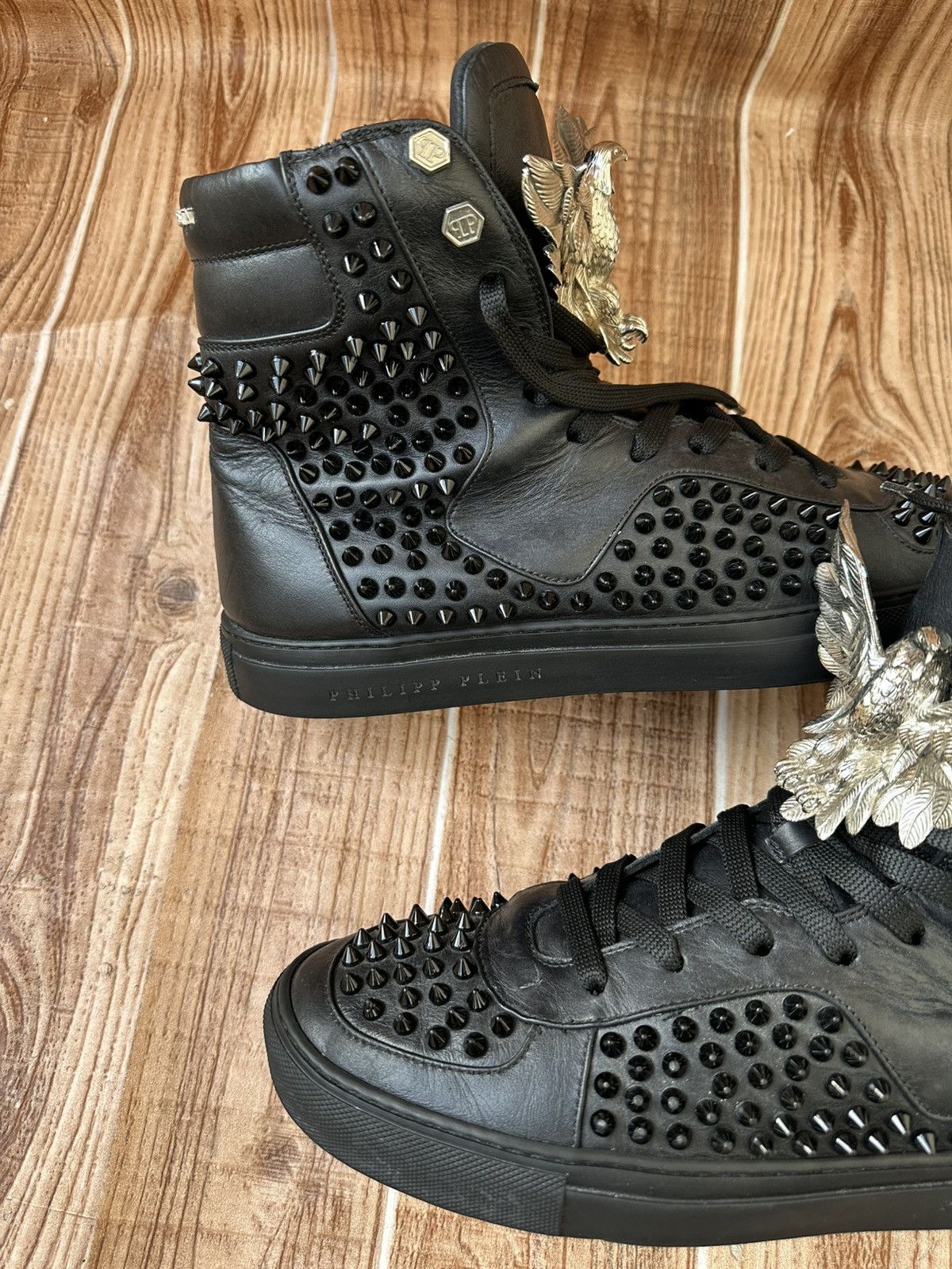 Philipp Plein Phillip Plein Black Leather Studded Hightops / Eagle Size US 10 / EU 43 - 11 Thumbnail
