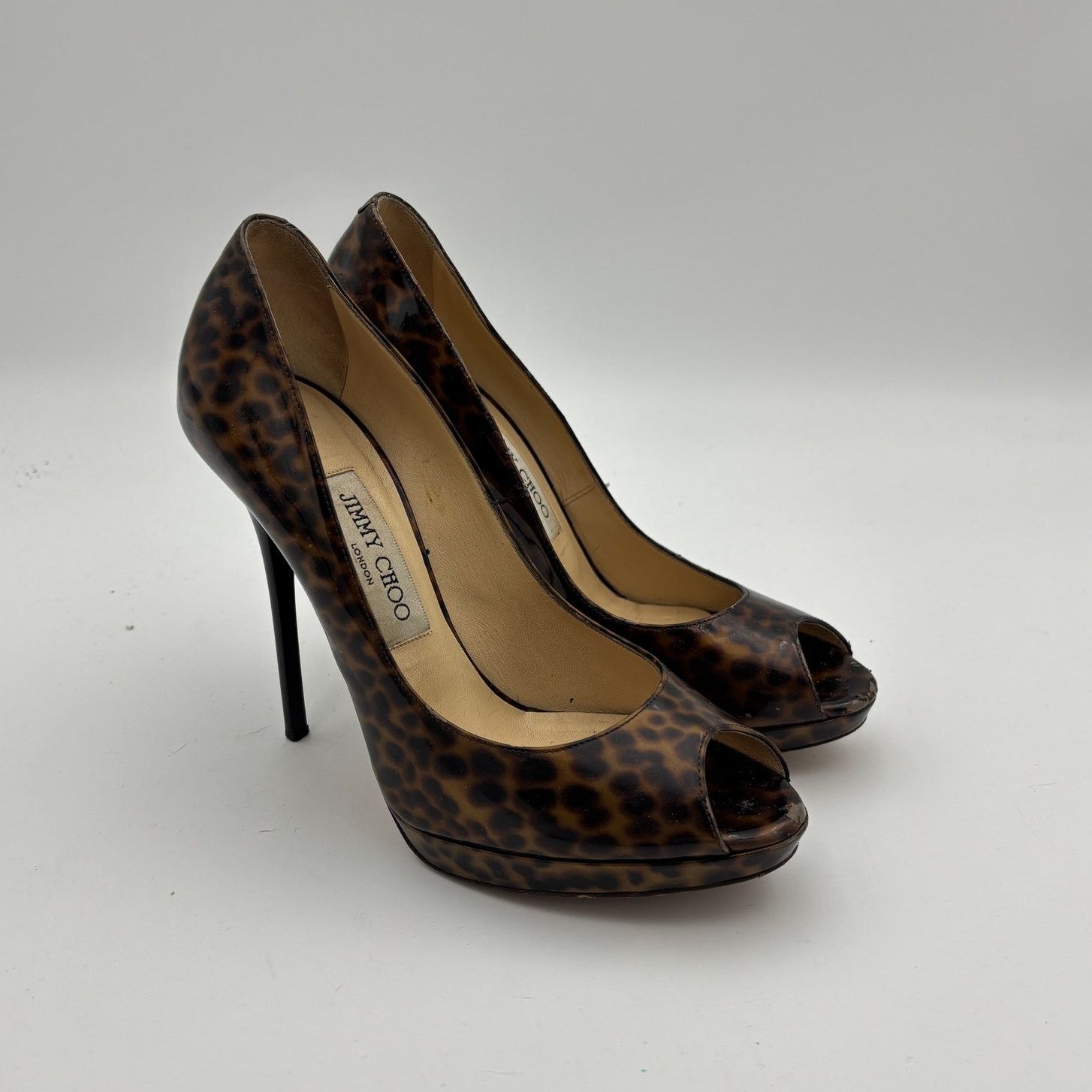 Jimmy Choo Jimmy Choo Cheetah Print Patent Leather Peep Toe Pumps 37.5 Size US 7.5 / IT 37.5 - 1 Thumbnail