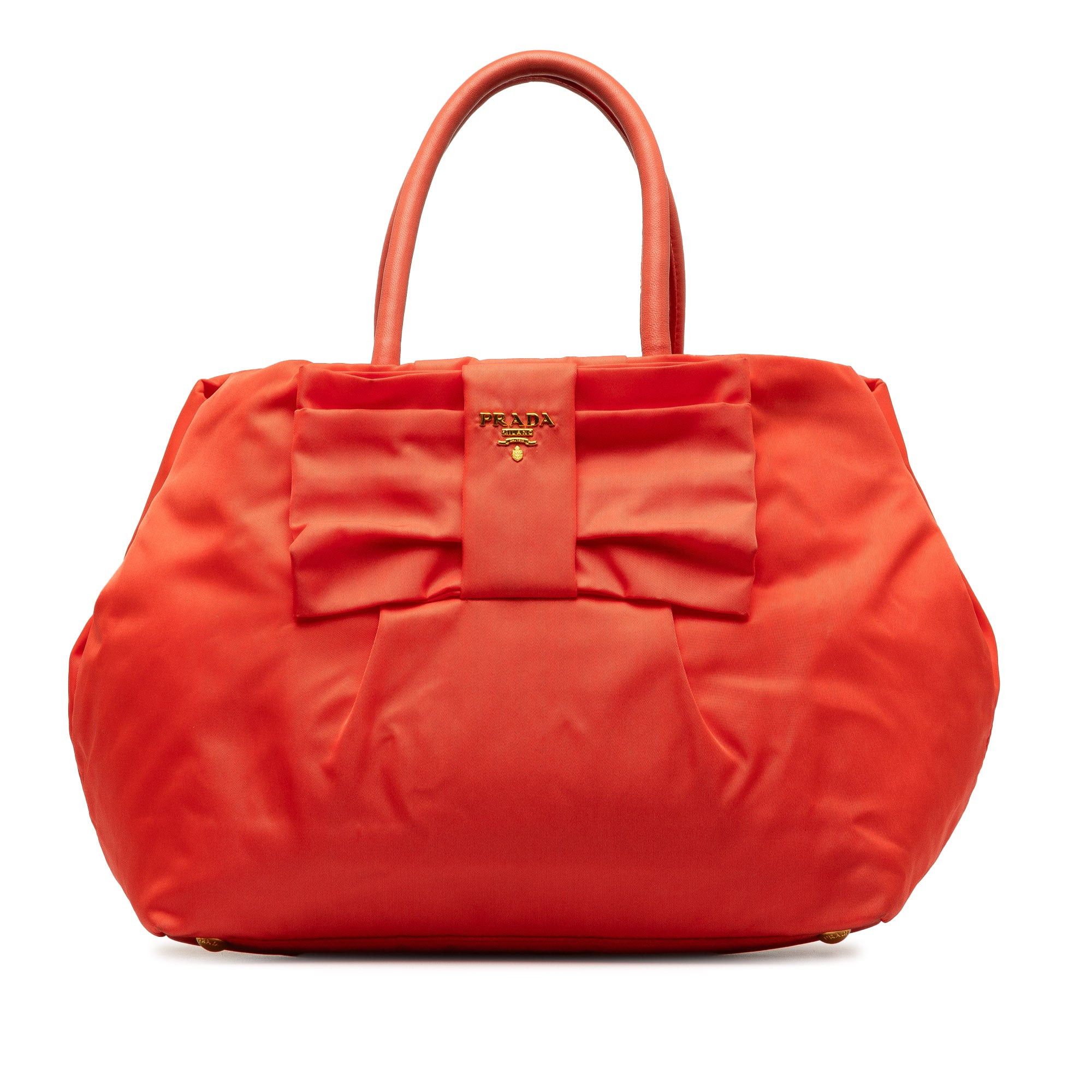 image of Prada Fiocco Bow Tessuto Tote Tote Bag in Orange, Women's