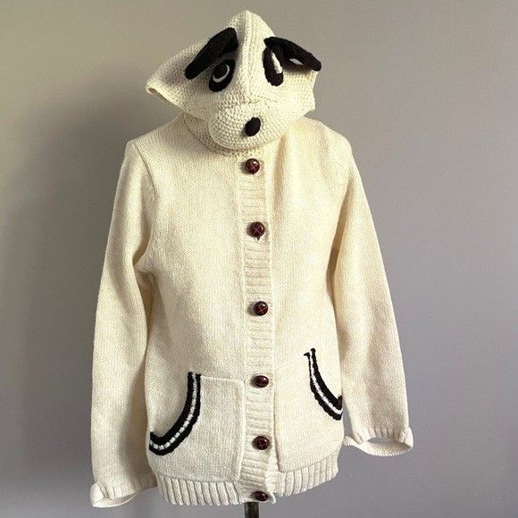 Vintage Vintage Puppy Hooded Wool Blend Cardigan Sweater - Small Size S / US 4 / IT 40 - 2 Thumbnail