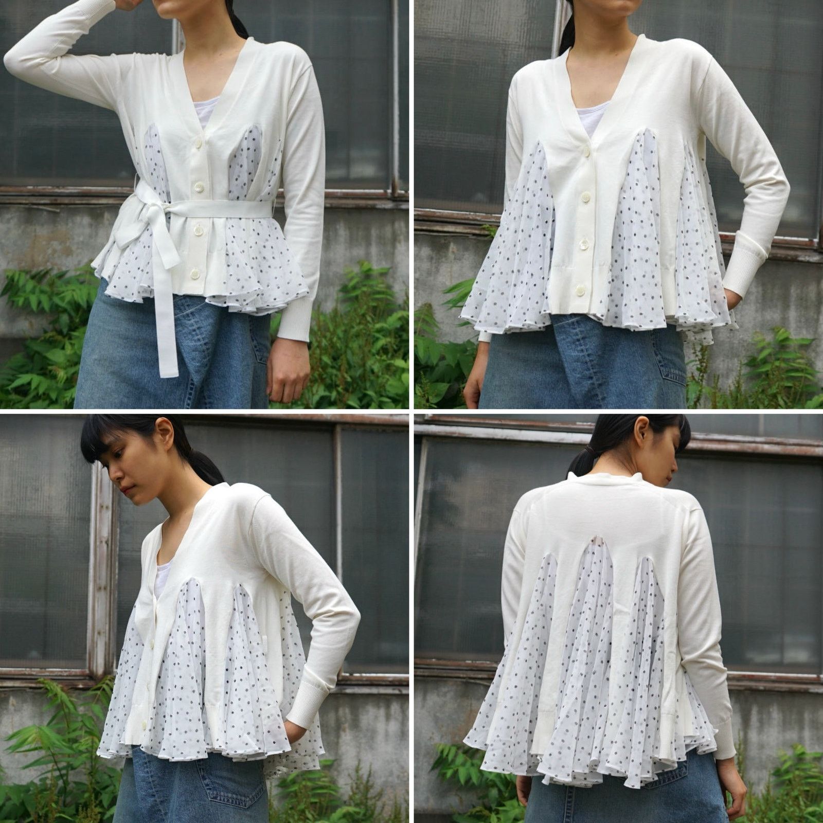 Sacai ❣️RTP $600+❣️ Sacai Polkadot Flutter Cardigan in White Size XS / US 0-2 / IT 36-38 - 6 Thumbnail