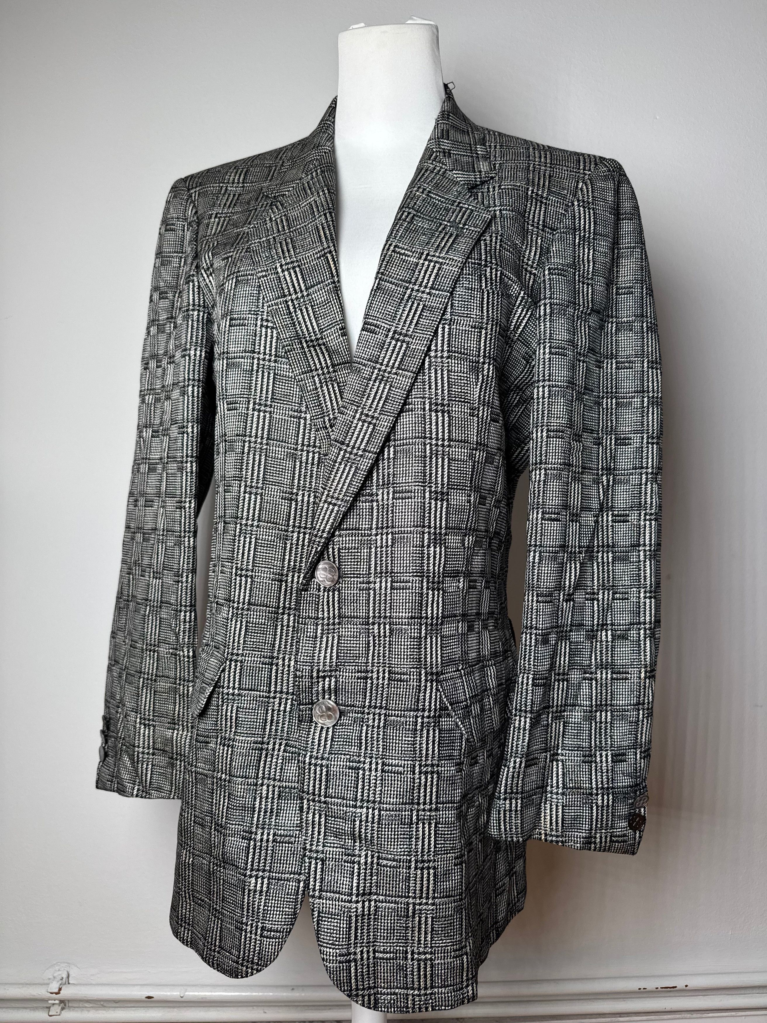 Balenciaga Vintage Checked Wool Blazer Grey White Size L / US 10 / IT 46 - 1 Thumbnail