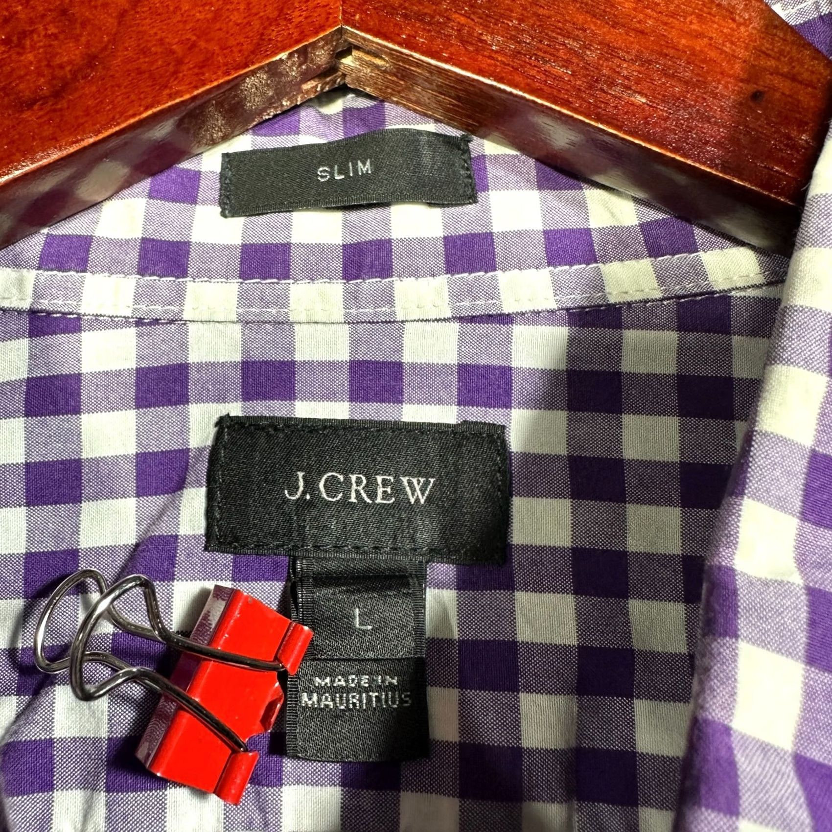 J.Crew J.CREW Shirt Mens L Slim Fit Button-Down Purple Gingham Check Cotton Pocket Button-Up Size US L / EU 52-54 / 3 - 6 Thumbnail