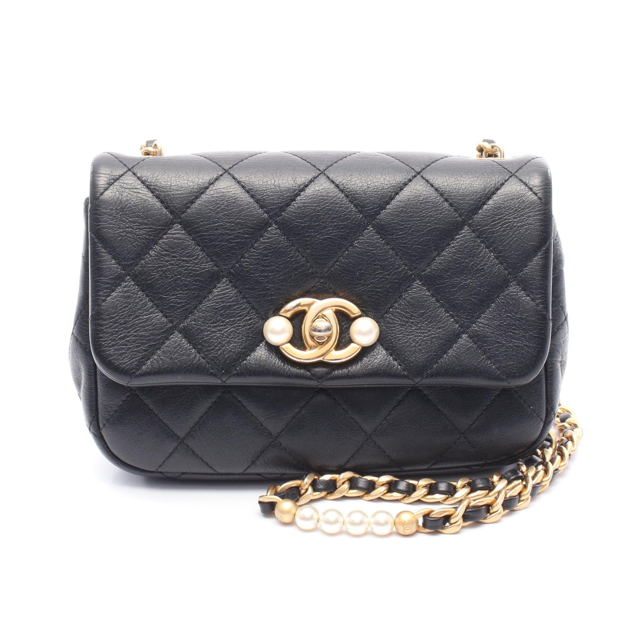 Chanel Chanel Matelasse Chain Shoulder Bag Pearl Decoration Leather Black Gold Hardware Size ONE SIZE - 1 Thumbnail