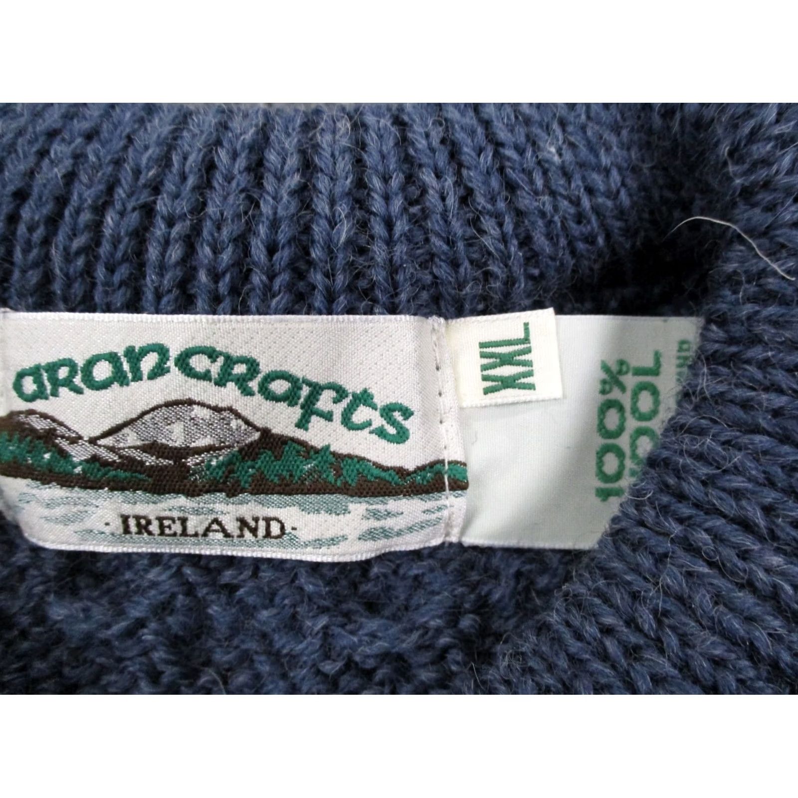 Vintage Aran Crafts Sweater Mens 2XL Blue Wool Cable Knit Fisherman Ireland Chunky Heavy Size US XXL / EU 58 / 5 - 6 Thumbnail