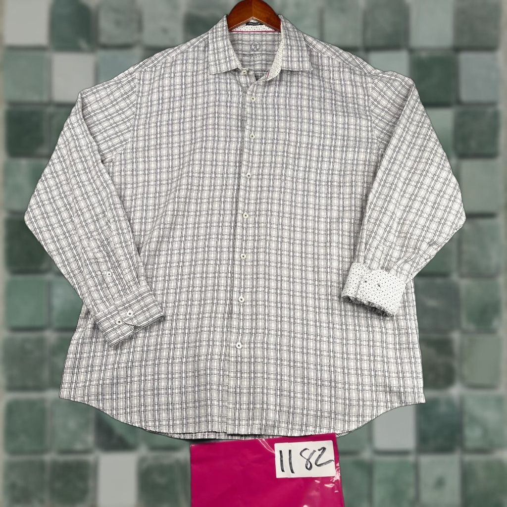 BUGATCHI BUGATCHI UOMO Classic Fit Shirt Gray Check Button-Up Long Sleeve 2XL Mens Cotton Woven Casual Party/Cocktail Size US XXL / EU 58 / 5 - 1 Thumbnail