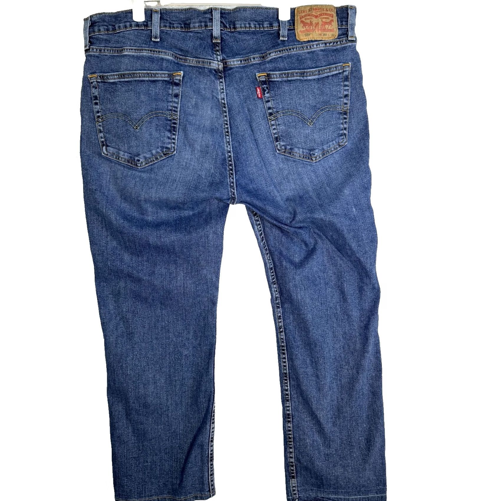 Levi's Levi's 559 Jeans Mens 40x30 Blue Straight Leg Denim Whiskering Frayed Hem Zip Fly Size US 40 / EU 56 - 2 Thumbnail