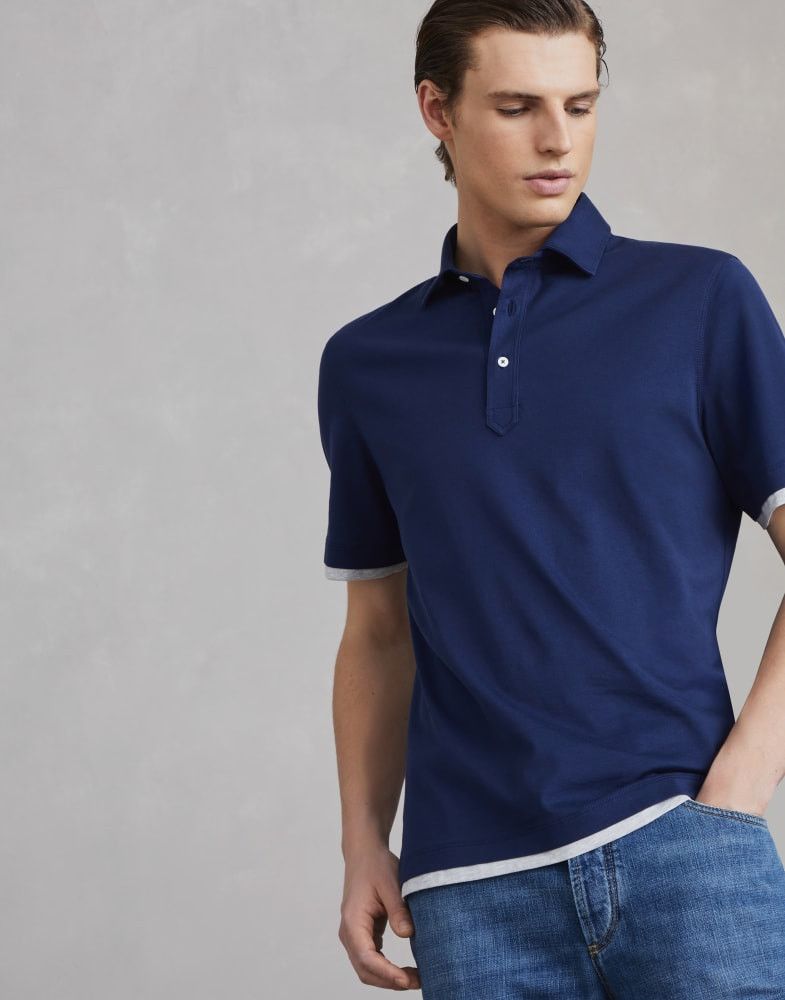Brunello Cucinelli o1w1db10825 Polo T-Shirt in Blue Size US L / EU 52-54 / 3 - 3 Thumbnail