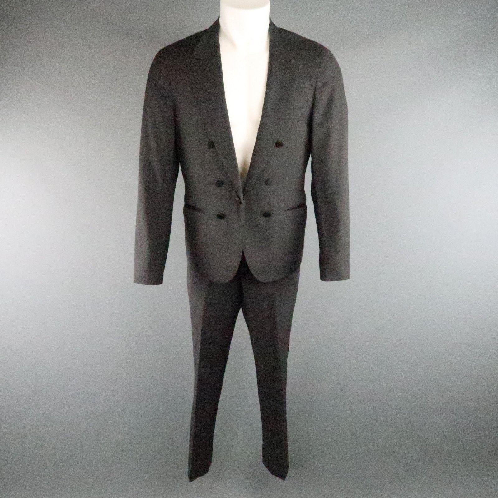 Lanvin LANVIN 40 Short Charcoal Wool Satin Trim Peak Lapel Suit Size 40R - 2 Thumbnail