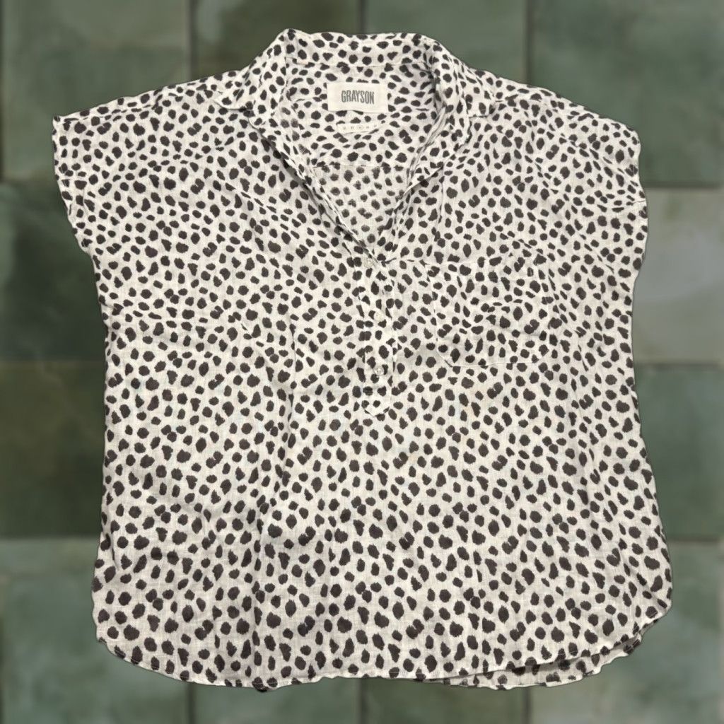 Vintage VINTAGE Grayson Women's Shirt Top Short Sleeve Linen Cheetah Print 100% Linen Size M Size M / US 6-8 / IT 42-44 - 1 Thumbnail