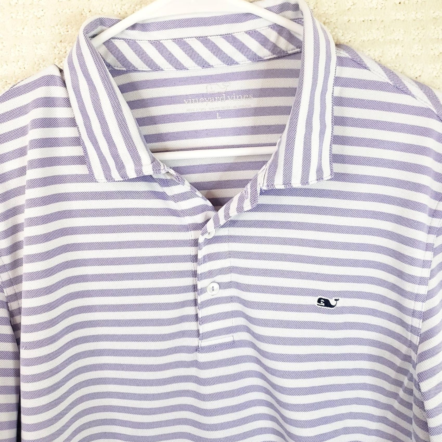 Vineyard Vines Vineyard Vines Polo Shirt Mens L White Lavender Striped Performance Polo Stretch Tech Golf Tennis Running & Walking Apparel Mens Size US L / EU 52-54 / 3 - 3 Thumbnail