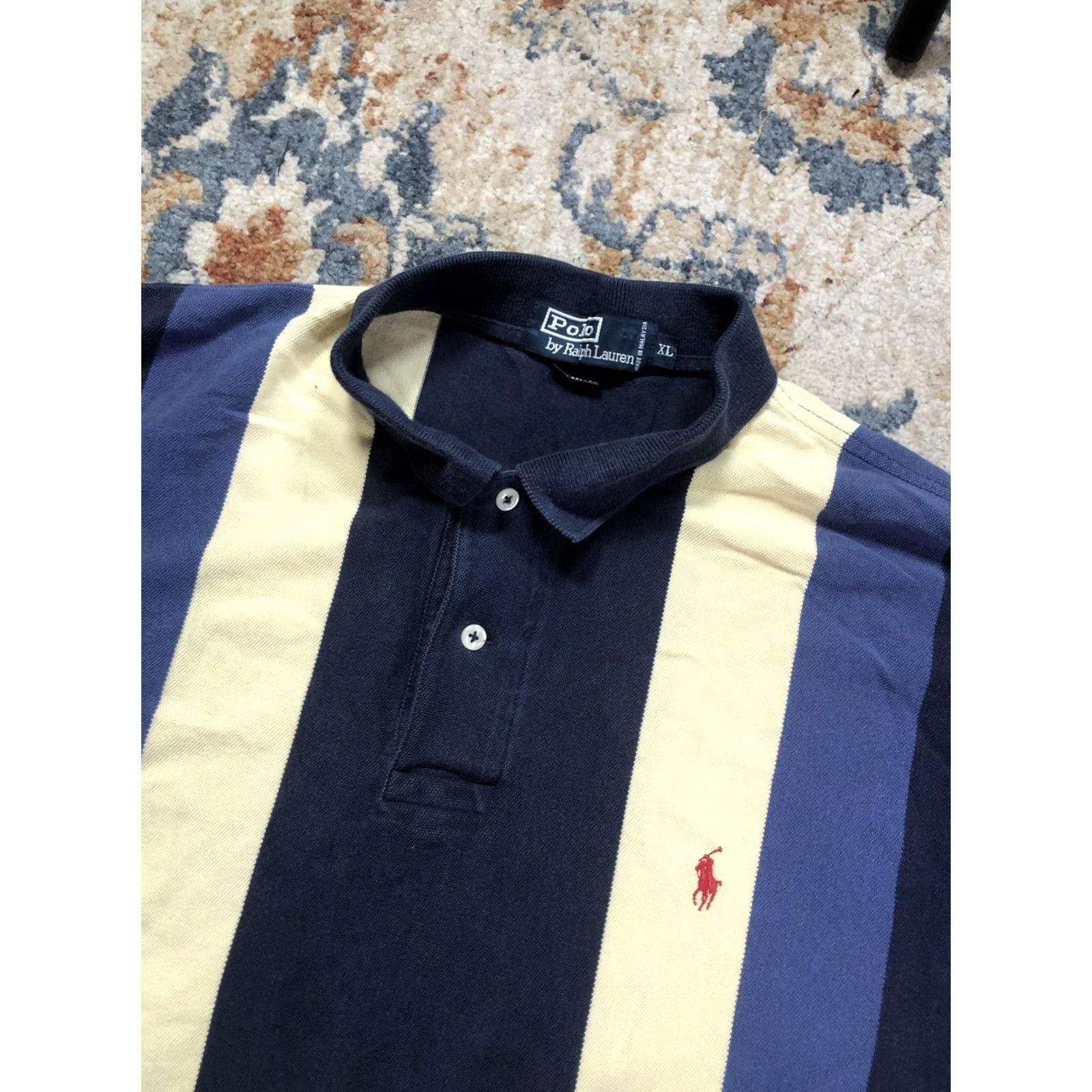 Polo Ralph Lauren Polo by Ralph Lauren Polo Shirt Mens XL Navy Yellow Stripe Pony Logo Casual Size US XL / EU 56 / 4 - 6 Thumbnail