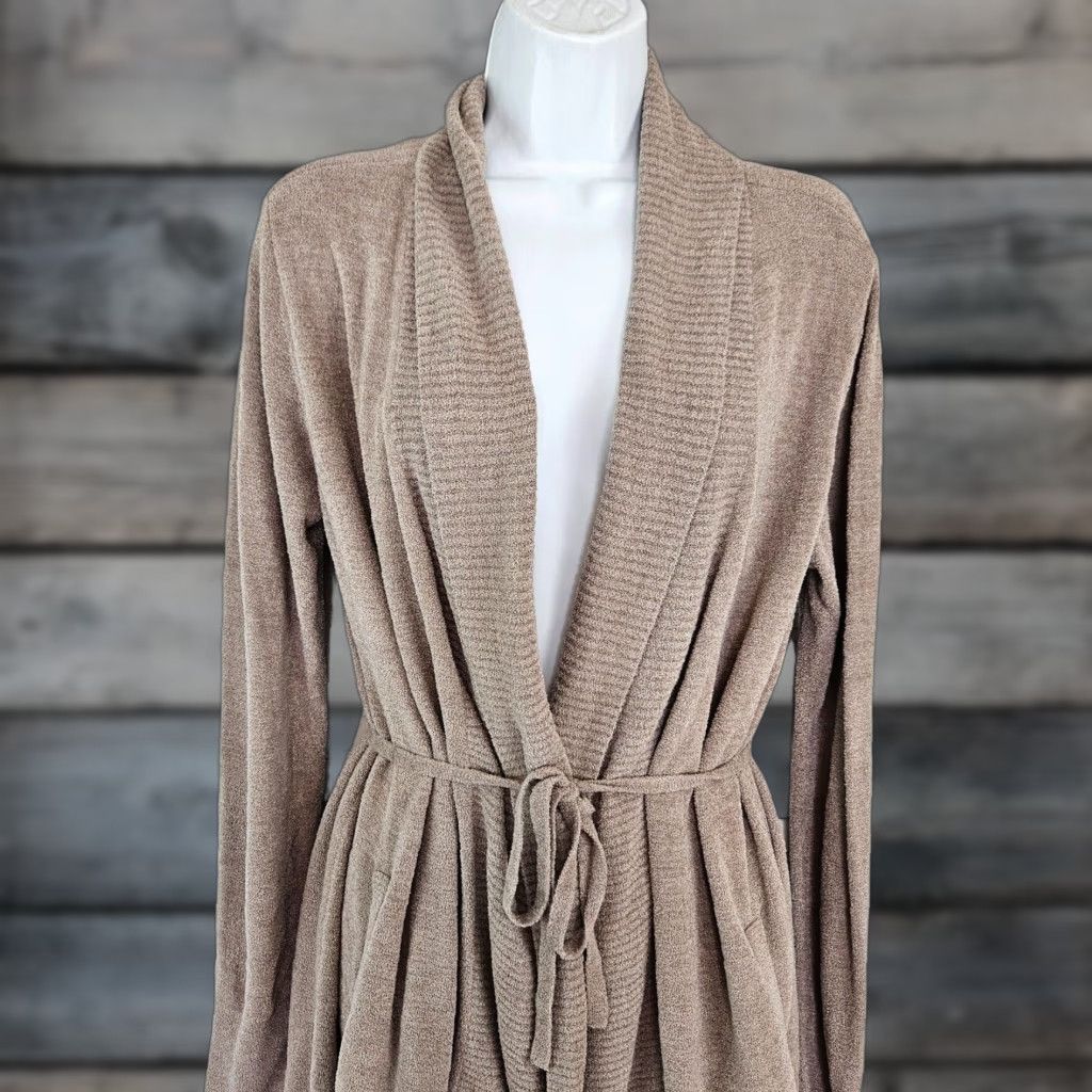 Vintage Barefoot Dreams Womens Cardigan Belted Sz M Tan Long Sleeve Brown Belted Cardigan Womens M Knit Sweater 90s? Size M / US 6-8 / IT 42-44 - 1 Thumbnail