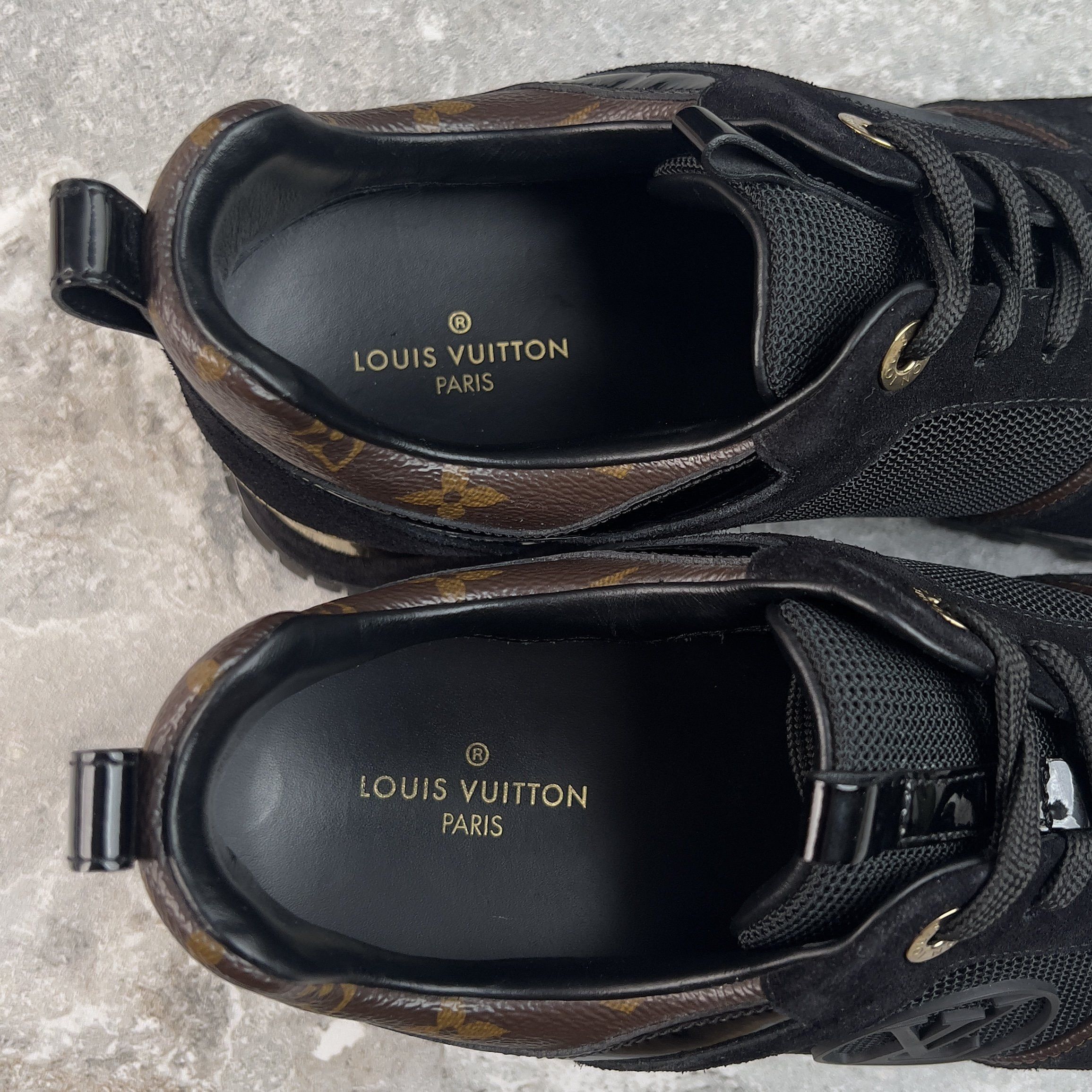 Louis Vuitton Run Away Logo Sneakers Monogram Canvas Black Mesh Suede Size US 7 / EU 40 - 8 Thumbnail