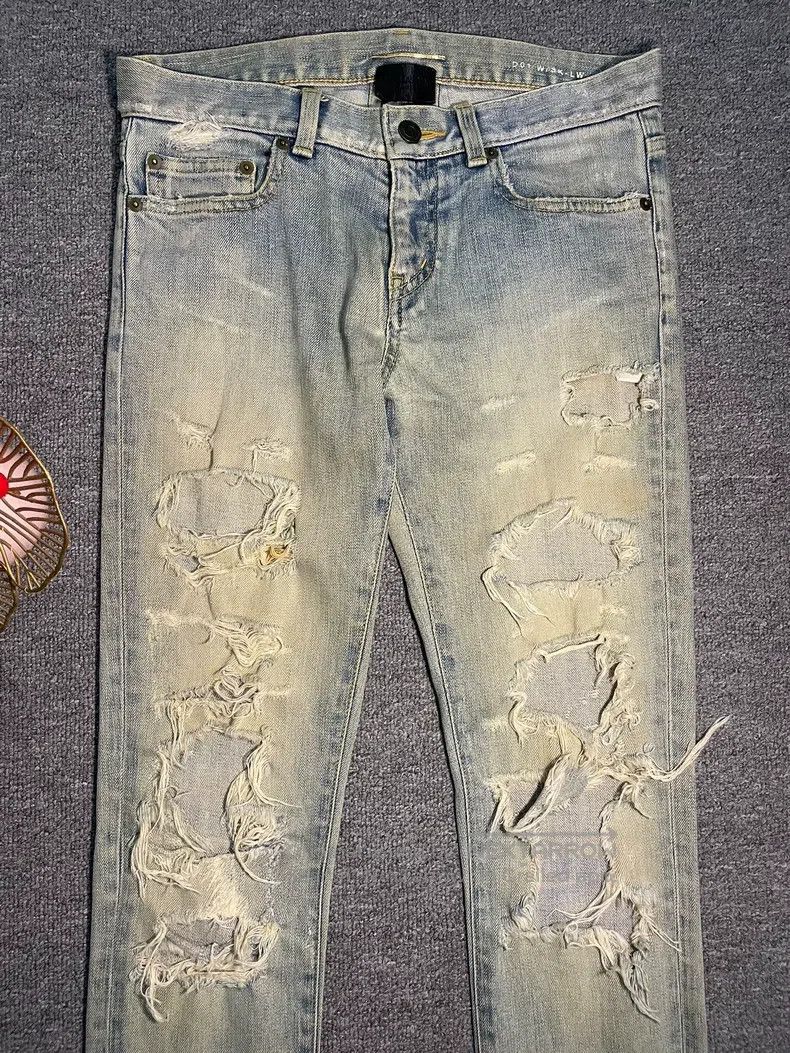Saint Laurent Paris Saint Laurent Paris Mud Stained Destroyed Blue Denim Jeans Size US 26 / EU 42 - 2 Thumbnail