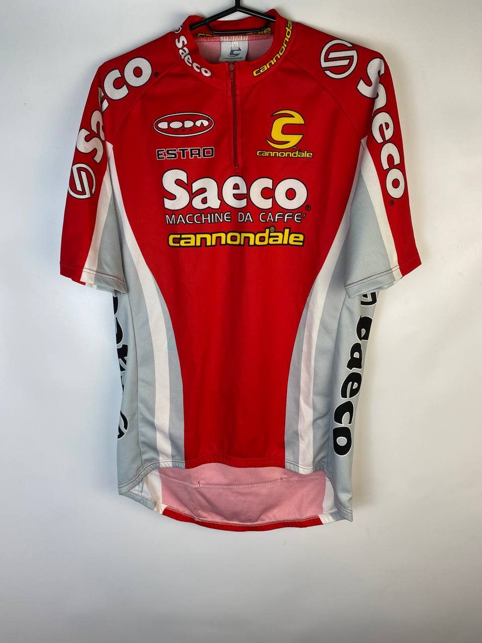 Vintage Saeco Estro Cannondale mens Red cycling jersey Shirt Racing Size US XL / EU 56 / 4 - 1 Thumbnail