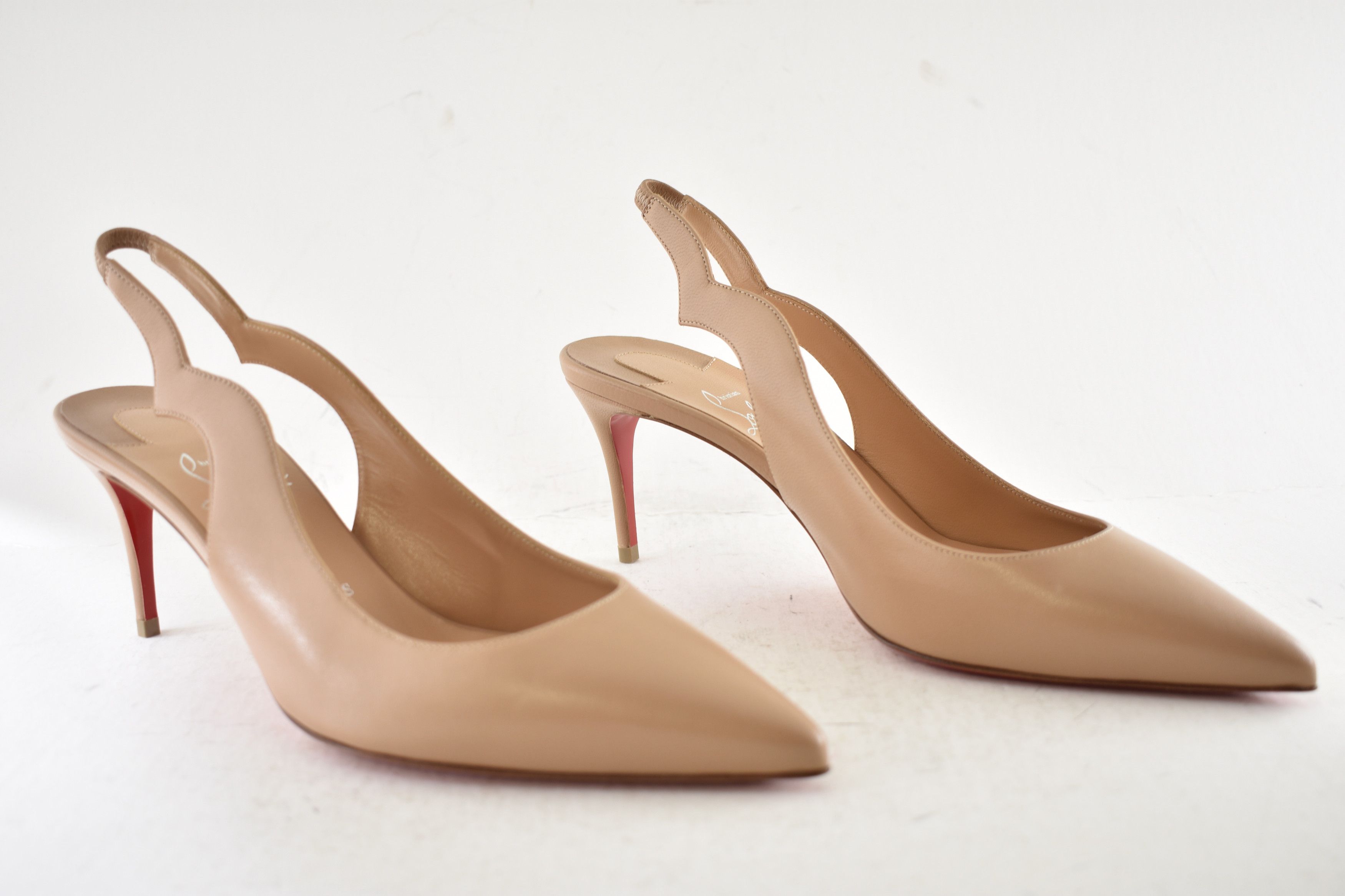 Christian Louboutin Hot Chick Sling 70 Nude Blush Nappa Leather Low Heel Pump 37 Size US 7 / IT 37 - 3 Thumbnail