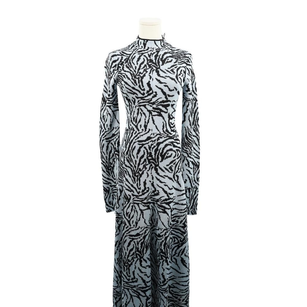 Designer NWT Proenza Schouler Fluid Jacquard Viscose Blue Black Dress Size S / US 4 / IT 40 - 1 Thumbnail