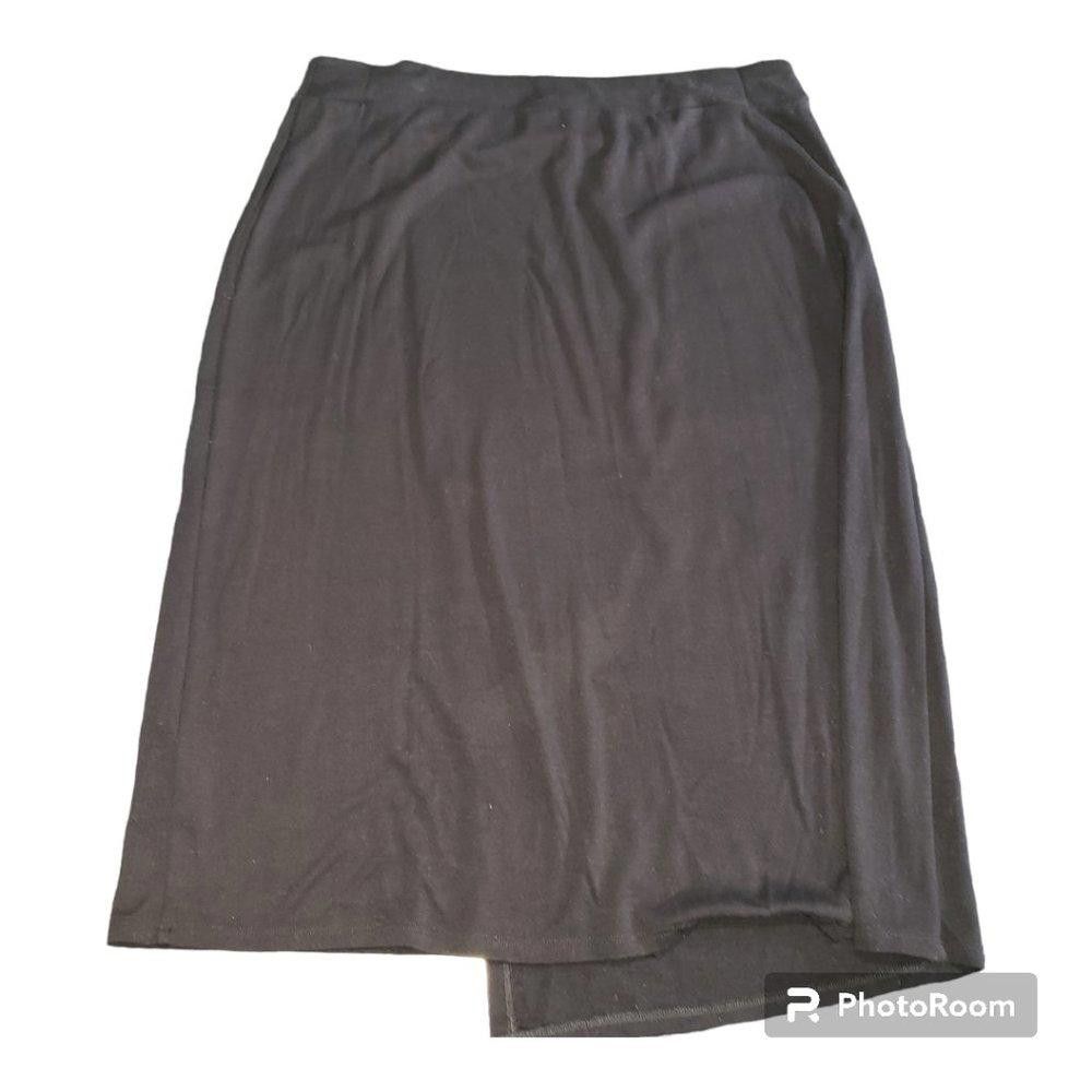 Eileen Fisher CT694 Eileen Fisher Black Mock Wrap Midi Skirt M Size 32" / US 10 / IT 46 - 5 Thumbnail