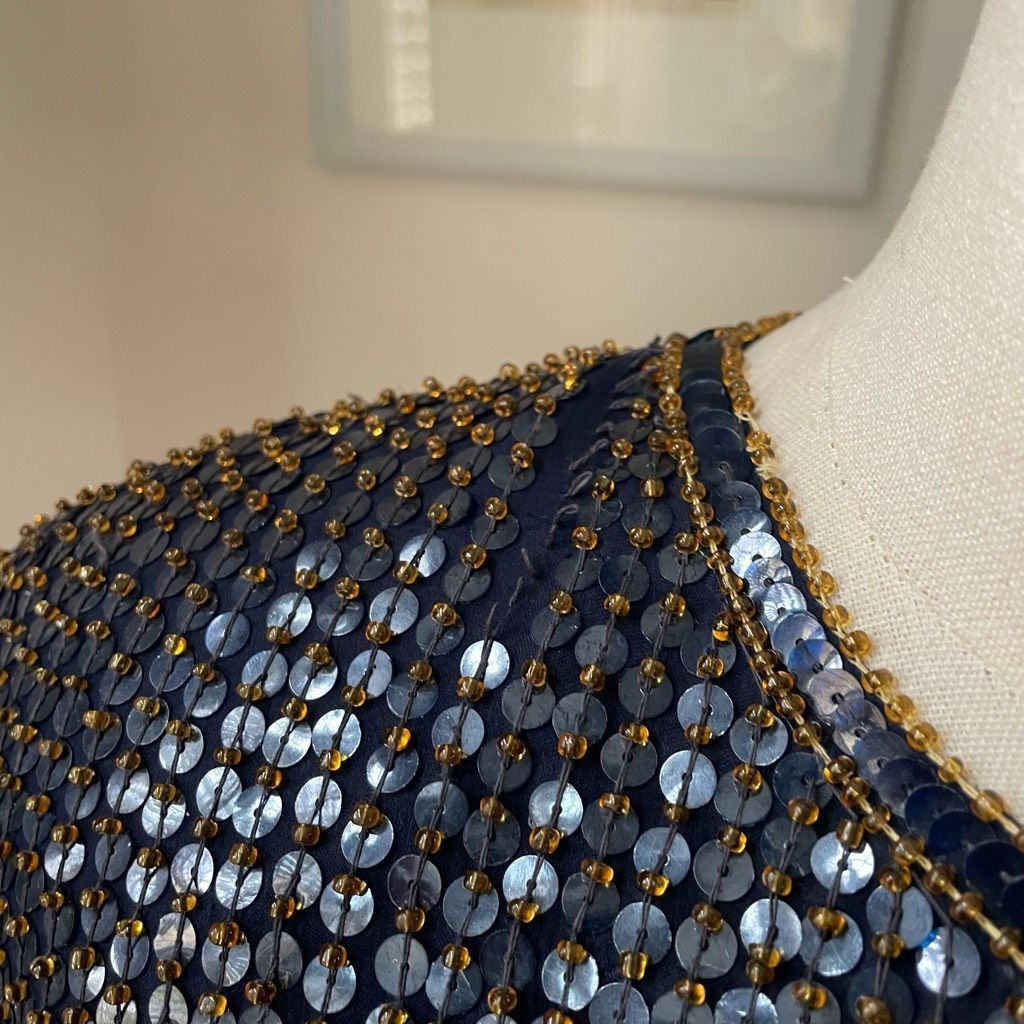 Vintage Vintage 80s 90s Modi Silk Heavily Beaded Sequin Dark Blue Am Size M / US 6-8 / IT 42-44 - 7 Thumbnail
