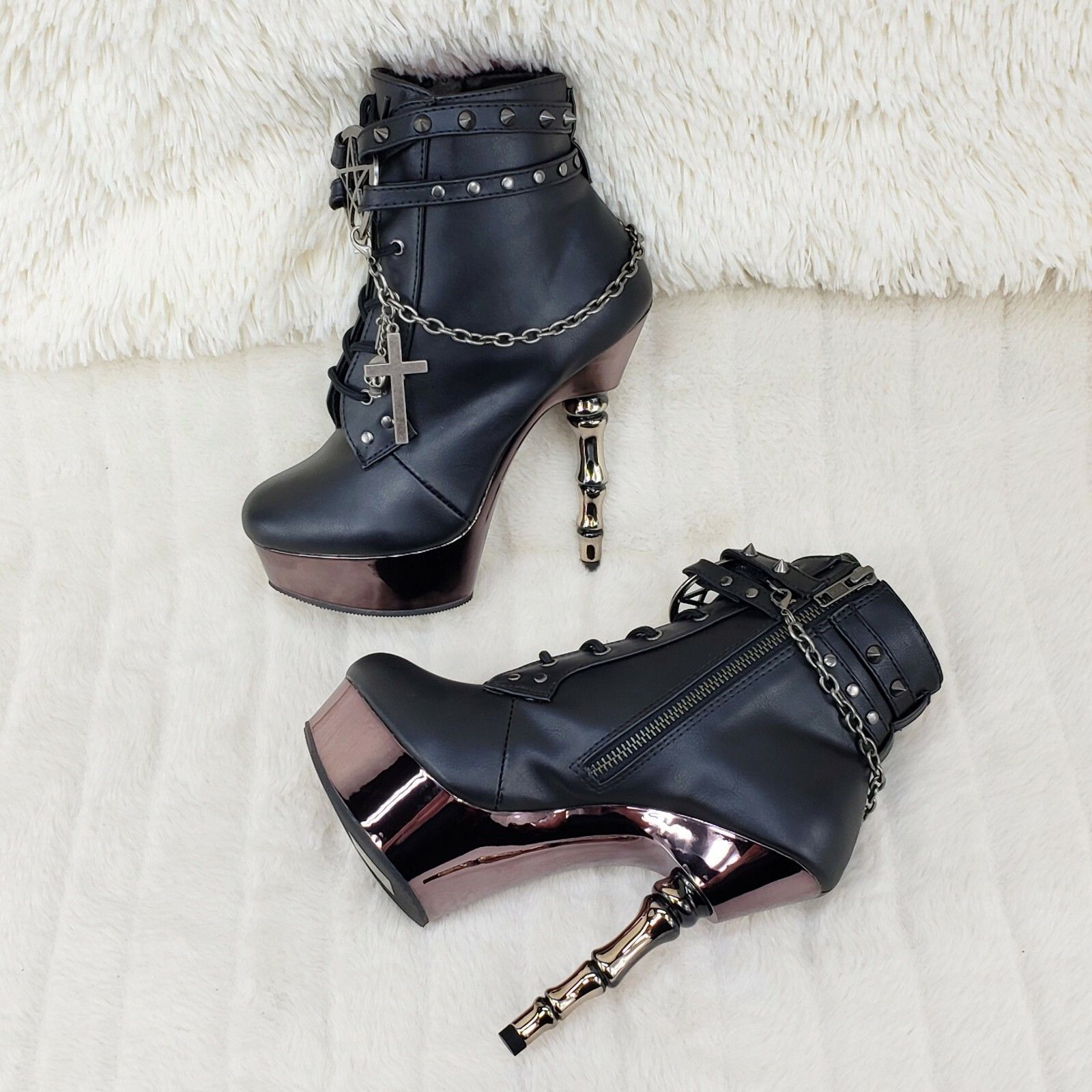 Other MUERTO 1001 Finger Bone Heel Platform Biker Ankle Boots Char Size US 10 / IT 40 - 5 Thumbnail