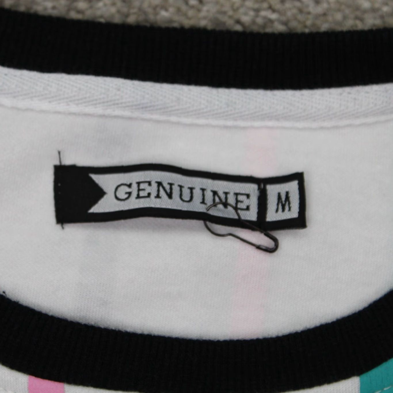 Vintage GNUN Mens Medium Pink & Blue Striped Sweatshirt Long Sleeve Pullover Crew Neck All Seasons Graphic Print White with Blue Accents Sports Theme Size US M / EU 48-50 / 2 - 7 Thumbnail