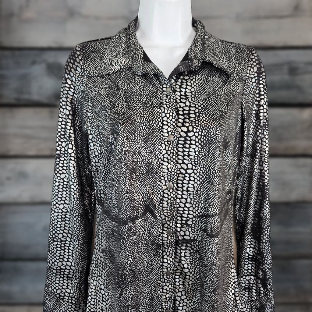 Roper Roper Womens Button-Up Top Sz Small Black Long Sleeve Snap Collared Vintage No 25" Sleeves 28" Length Size S / US 4 / IT 40 - 1 Thumbnail