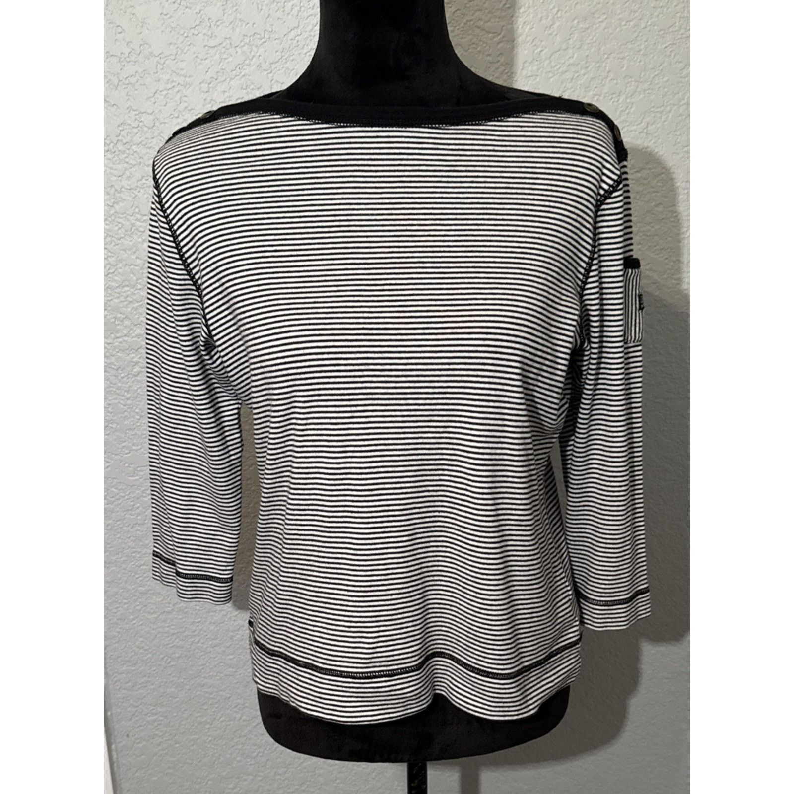 Lauren Ralph Lauren Vintage 90’s Lauren Ralph Lauren Bateau-Neck Tee Black White Size L / US 10 / IT 46 - 2 Thumbnail