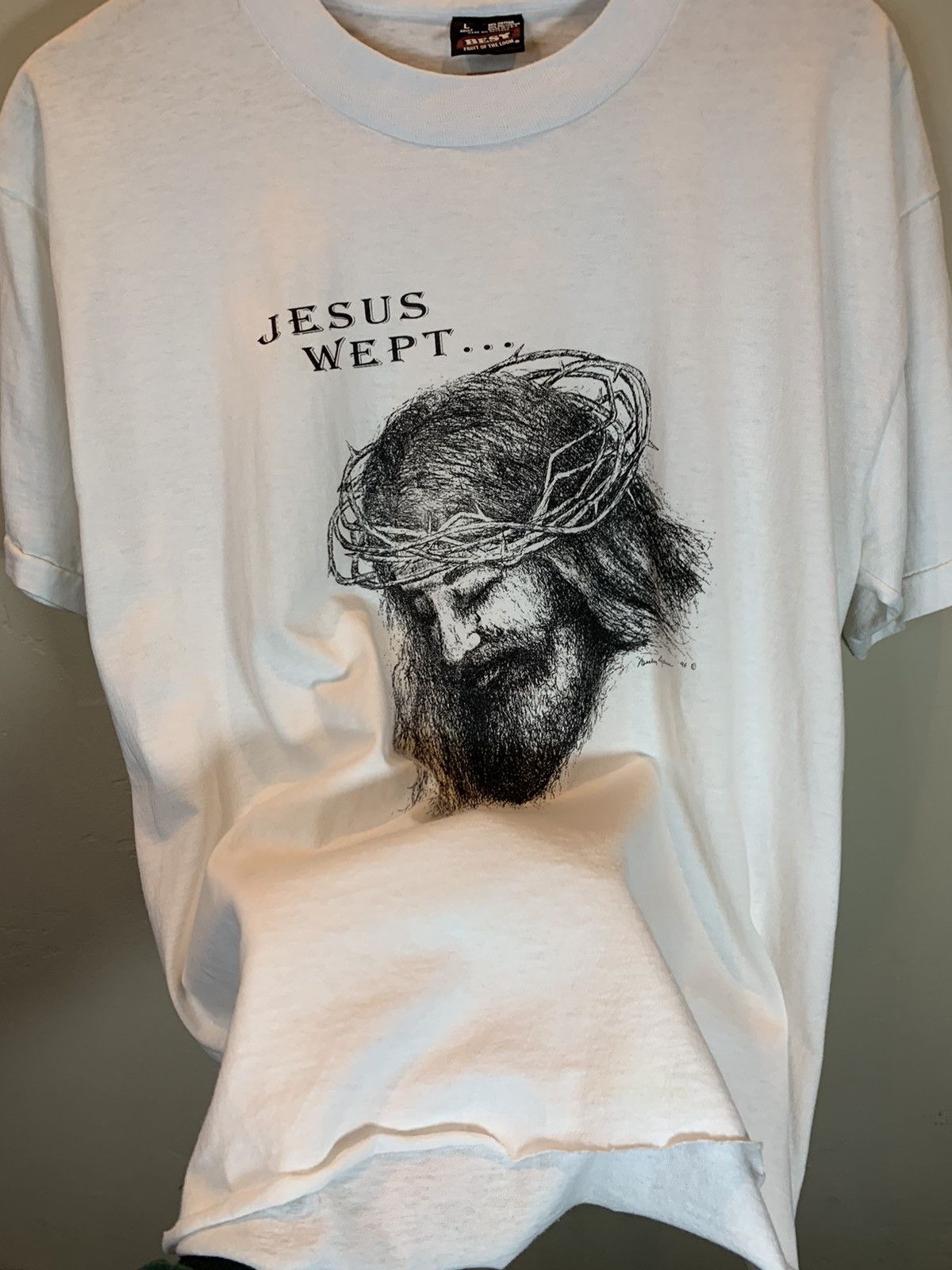 Vintage RARE* Vintage 90’s Jesus Wept Single Stitch Art Christ Shirt Size US L / EU 52-54 / 3 - 5 Thumbnail