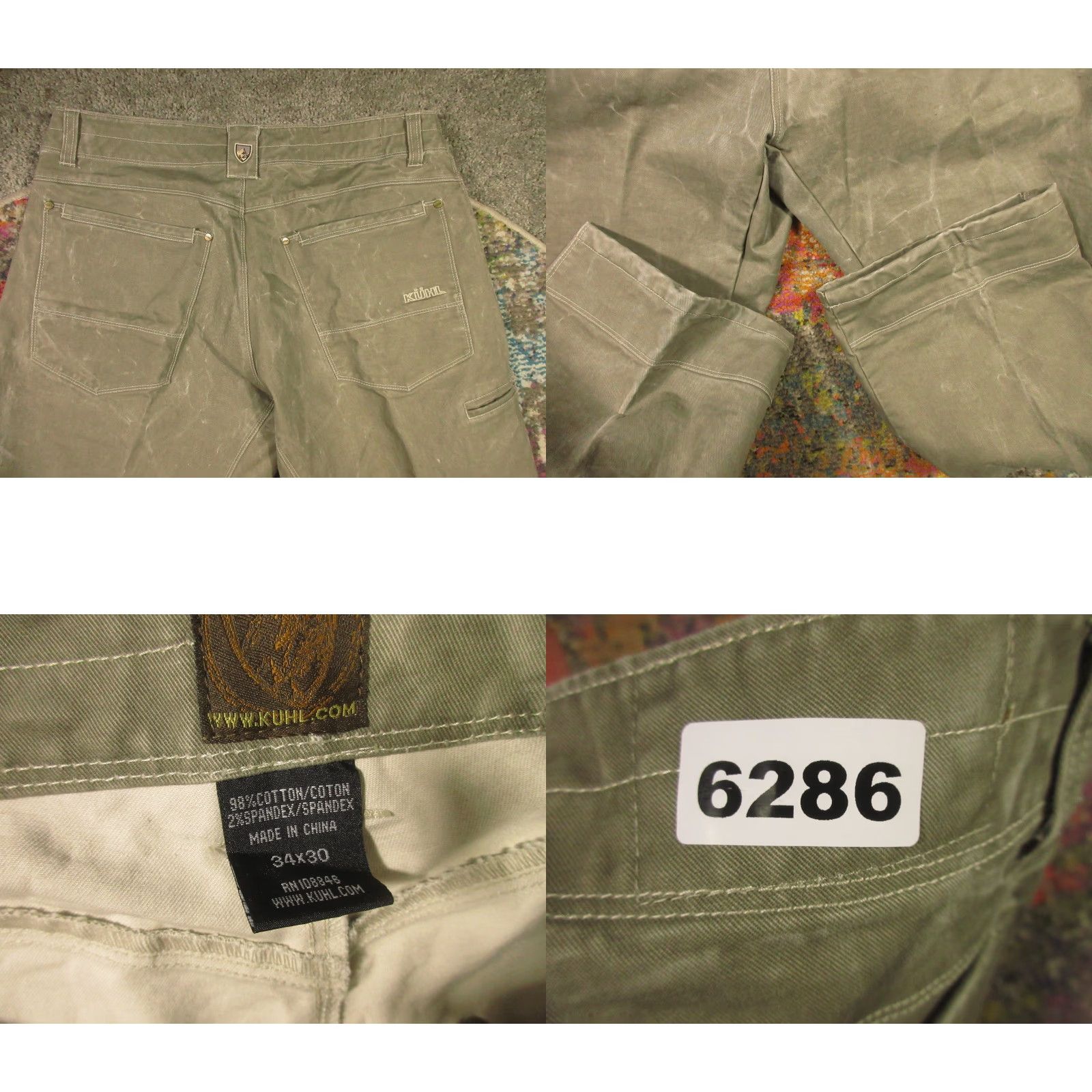 Vintage Kuhl Rydr Pants Men 35x31 Heavy Canvas Vintage Patina Dye Green 5-Pocket Zipper Logo Snap Straight Leg Regular Fit Casual Workwear Travel Size US 35 - 8 Thumbnail