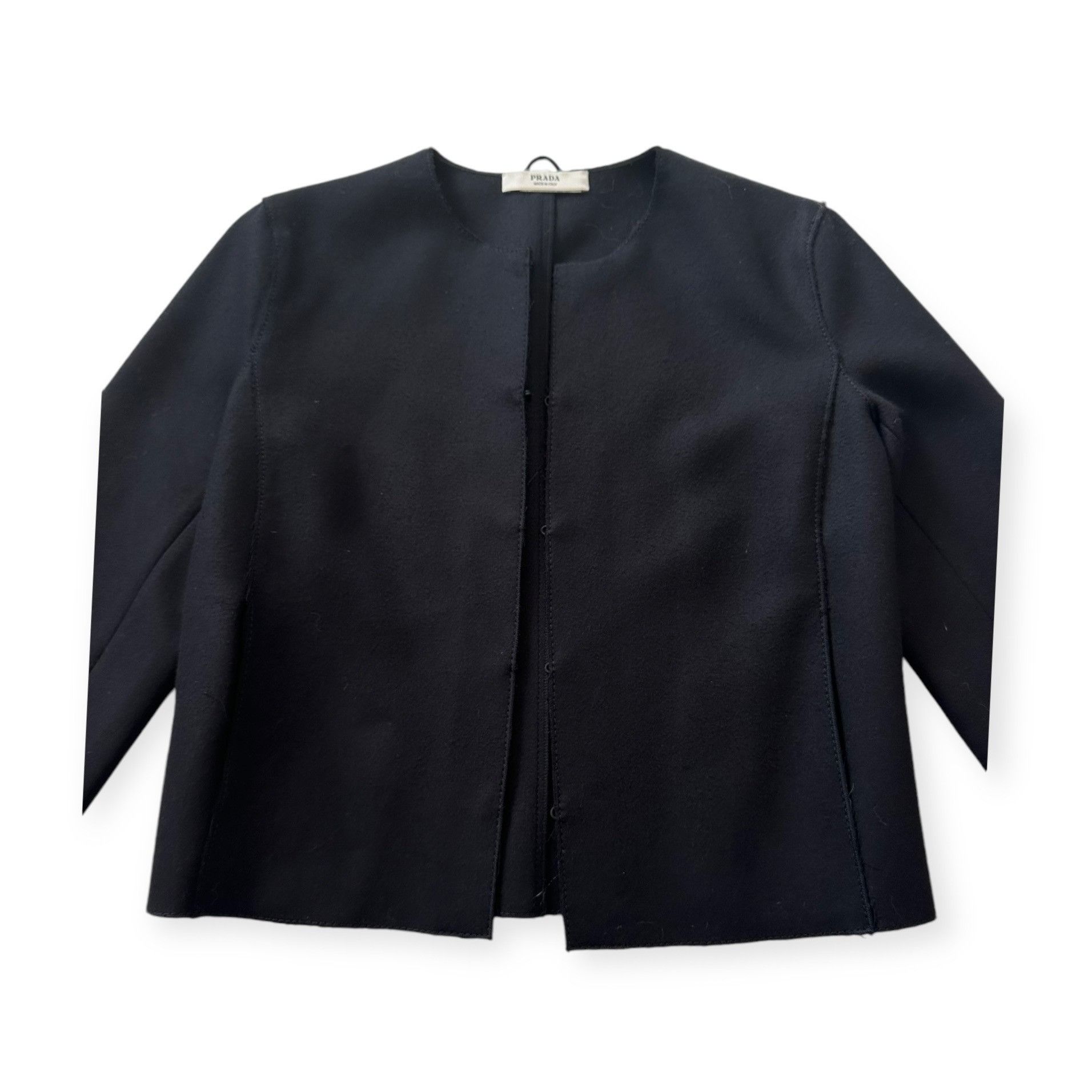 Prada Prada Archival F/W 2005 Runway Black Wool Collarless Jacket Size M / US 6-8 / IT 42-44 - 12 Thumbnail