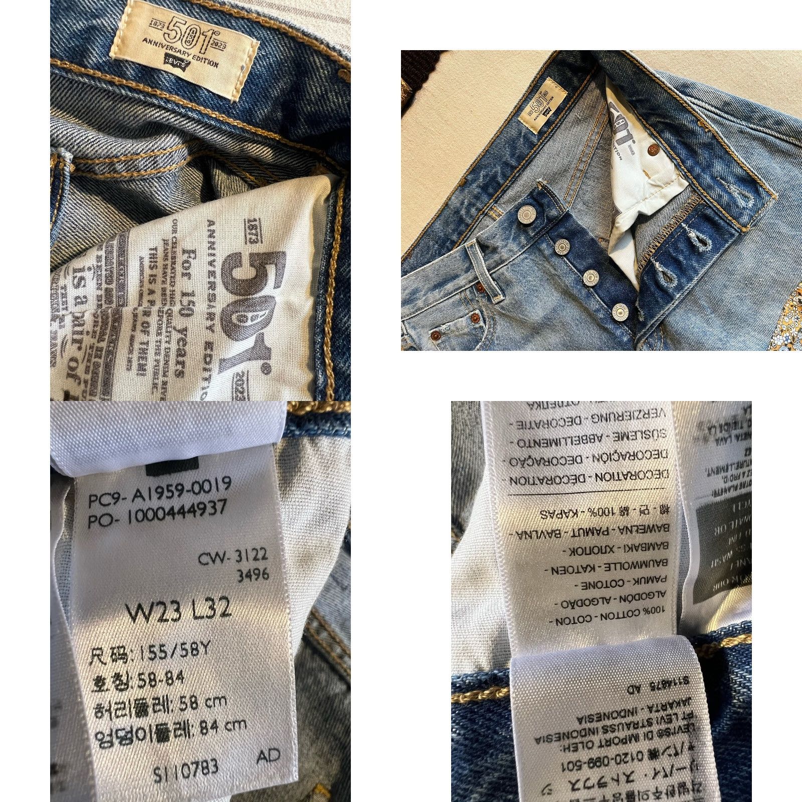 Levi's Levi's 501 Jeans Women Vintage 90s Kasuri Floral Patchwork 26x32 Blue Denim Regular Rise 5-Pocket Distressed Womens Jeans Size 26" / US 2 / IT 38 - 9 Thumbnail