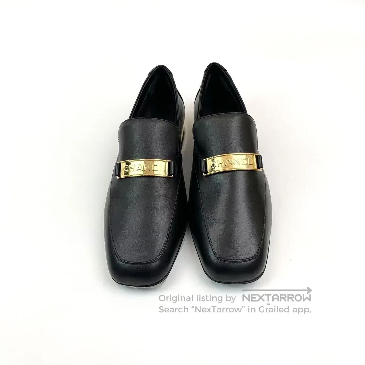 Chanel Chanel Black gold buckle logo loafers| Size US 7 / IT 37 - 3 Thumbnail