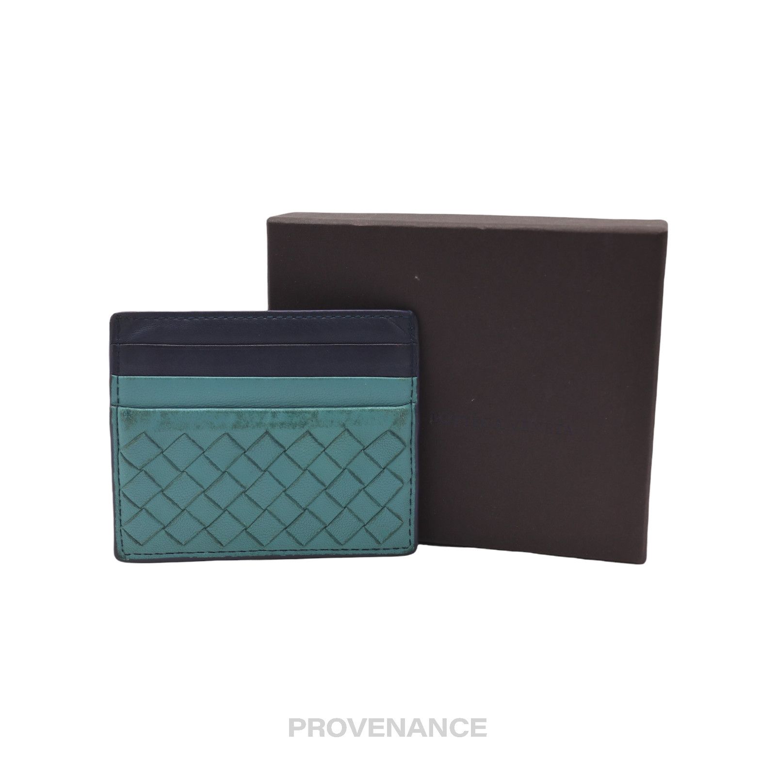 image of Bottega Veneta Card Holder Wallet - Blue Intrecciato, Men's